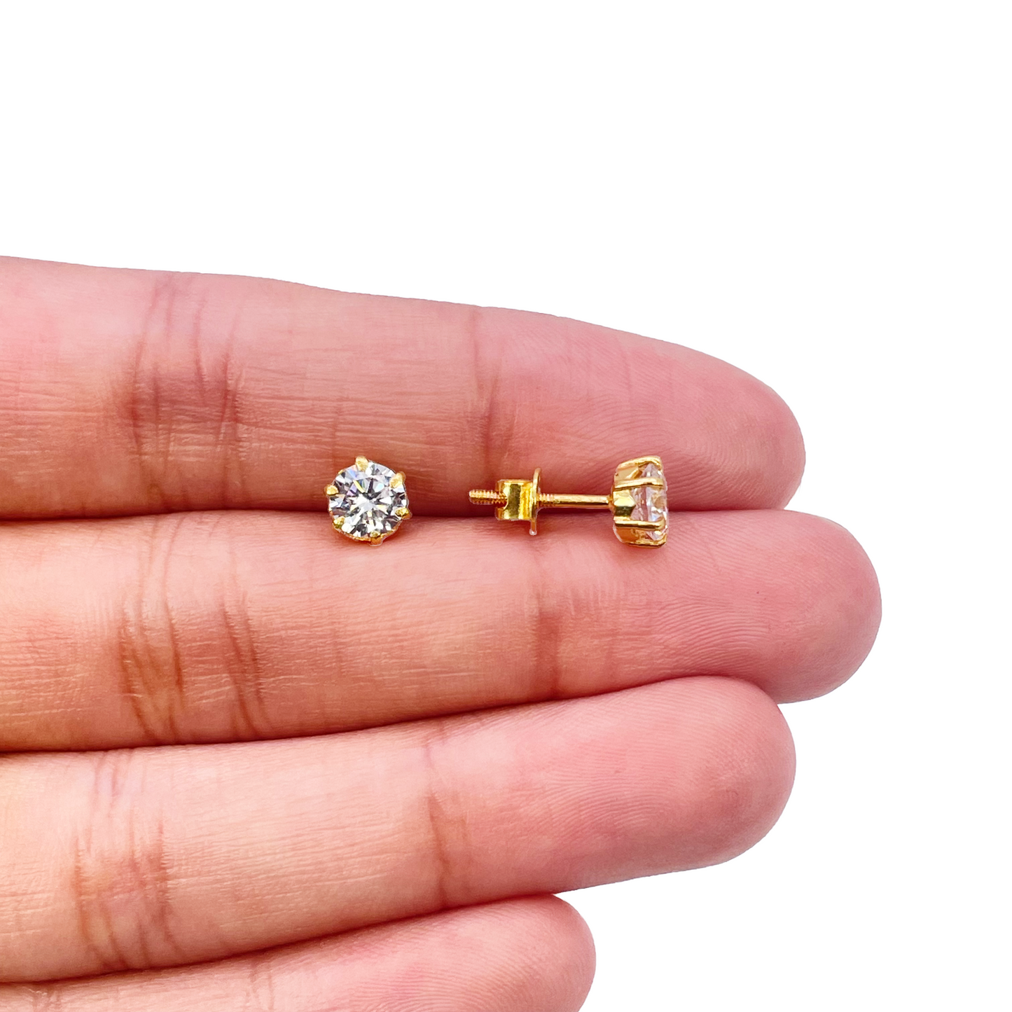 22ct Yellow Gold Six Claw Cubic Zirconia Round Stud Earrings 5mm