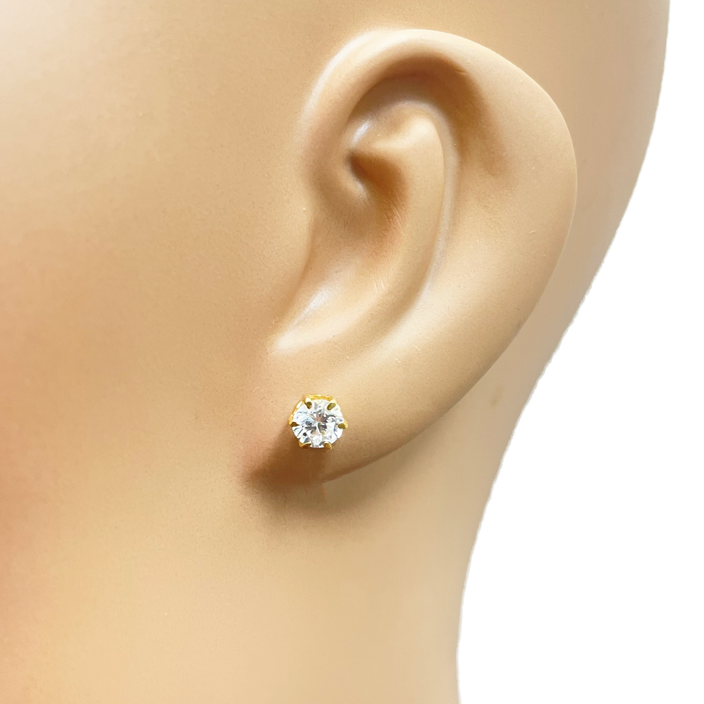 22ct Yellow Gold Six Claw Cubic Zirconia Round Stud Earrings 5mm