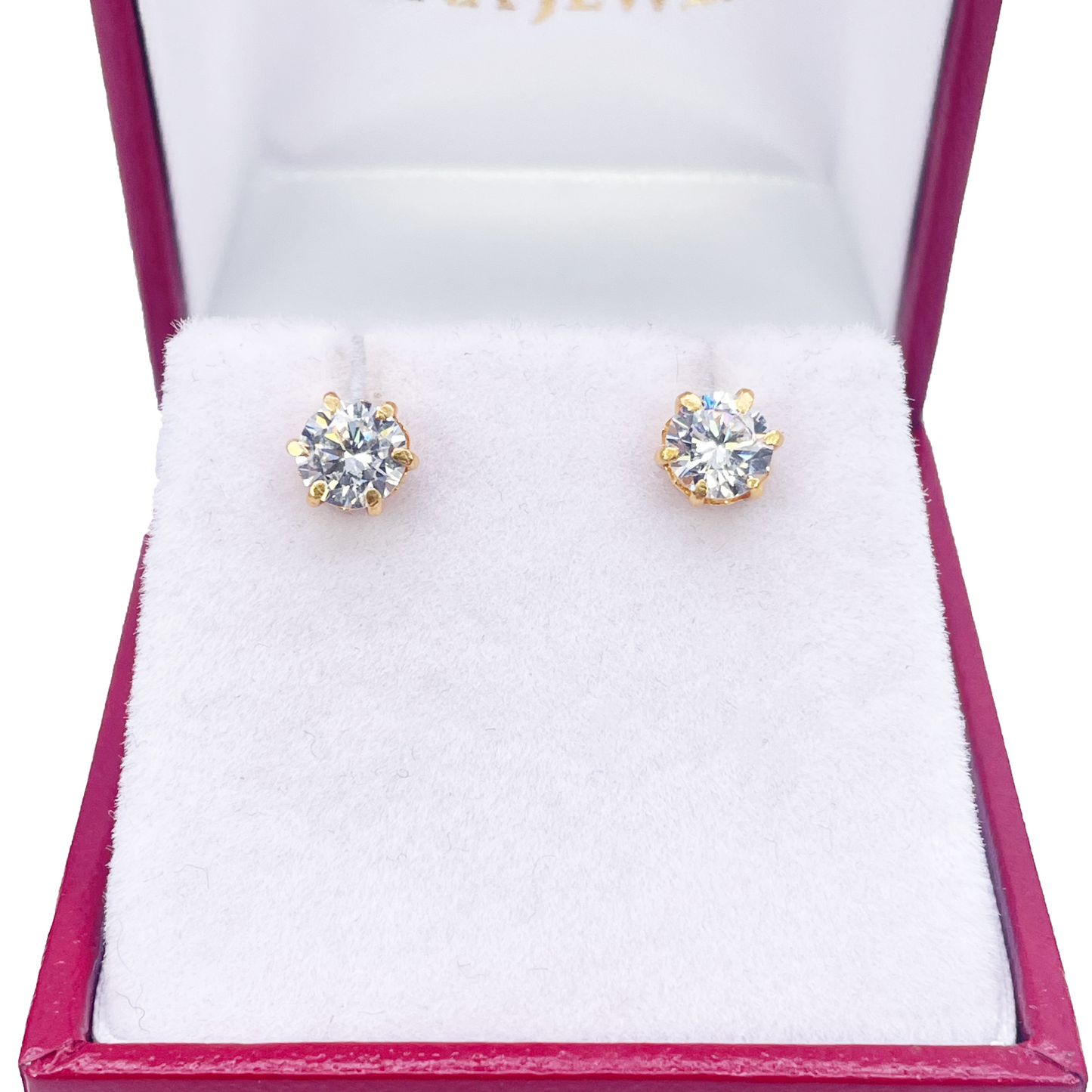 22ct Yellow Gold Six Claw Cubic Zirconia Round Stud Earrings 5mm