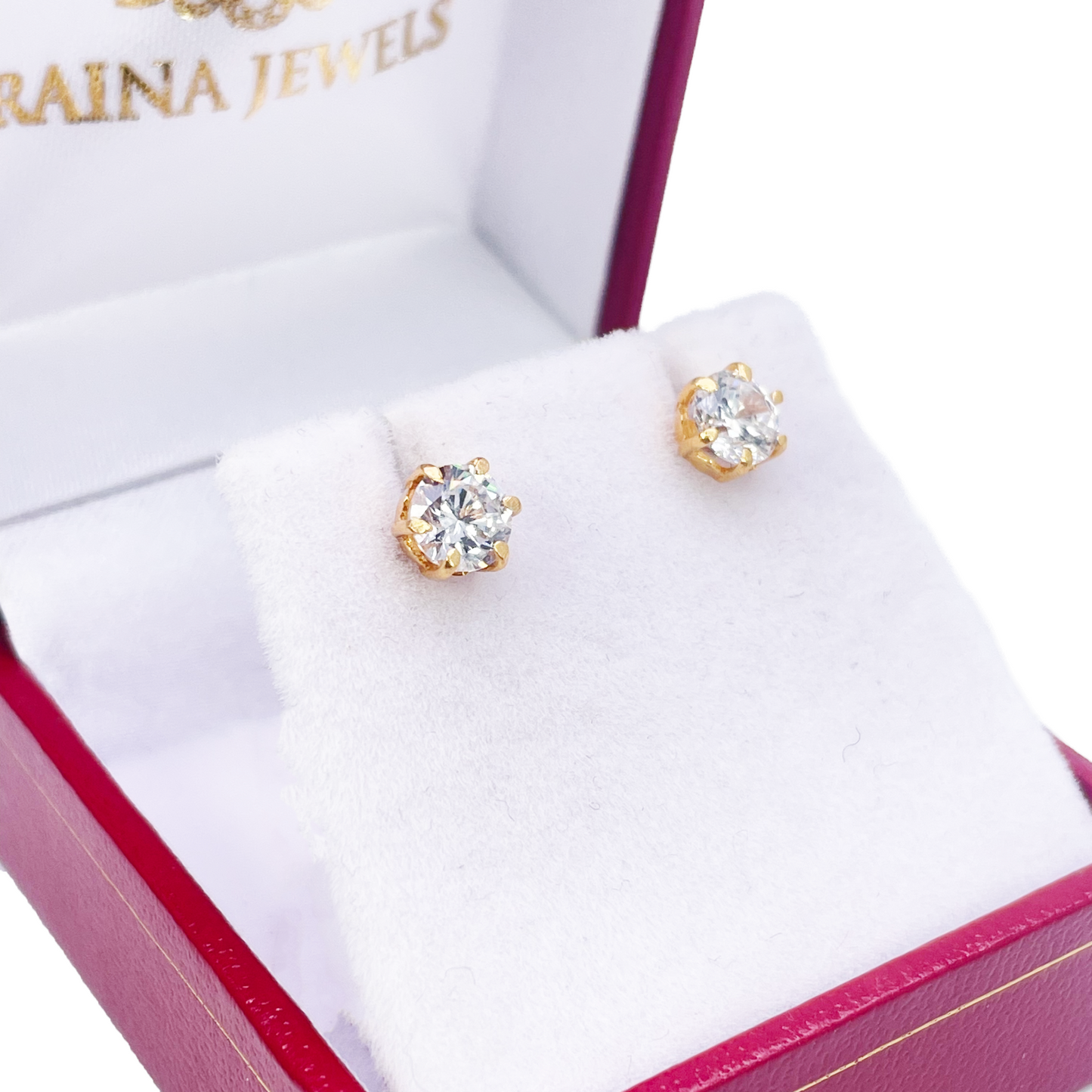 22ct Yellow Gold Six Claw Cubic Zirconia Round Stud Earrings 5mm