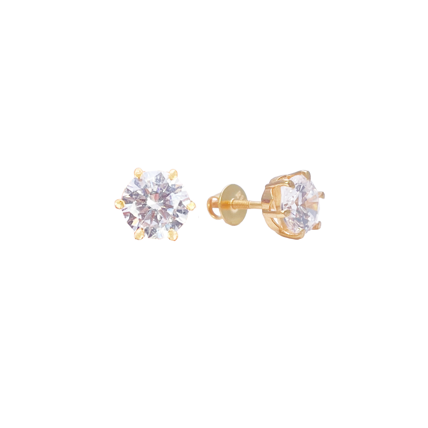 22ct Yellow Gold Six Claw Cubic Zirconia Round Stud Earrings 5mm