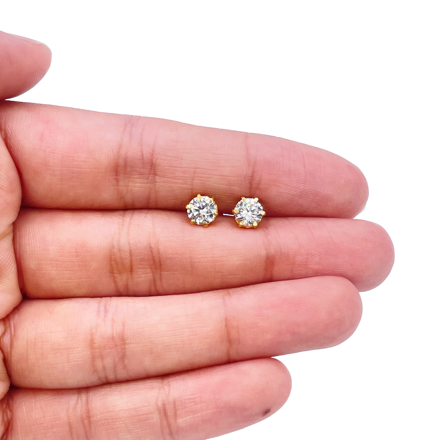 22ct Yellow Gold Six Claw Cubic Zirconia Round Stud Earrings 5mm