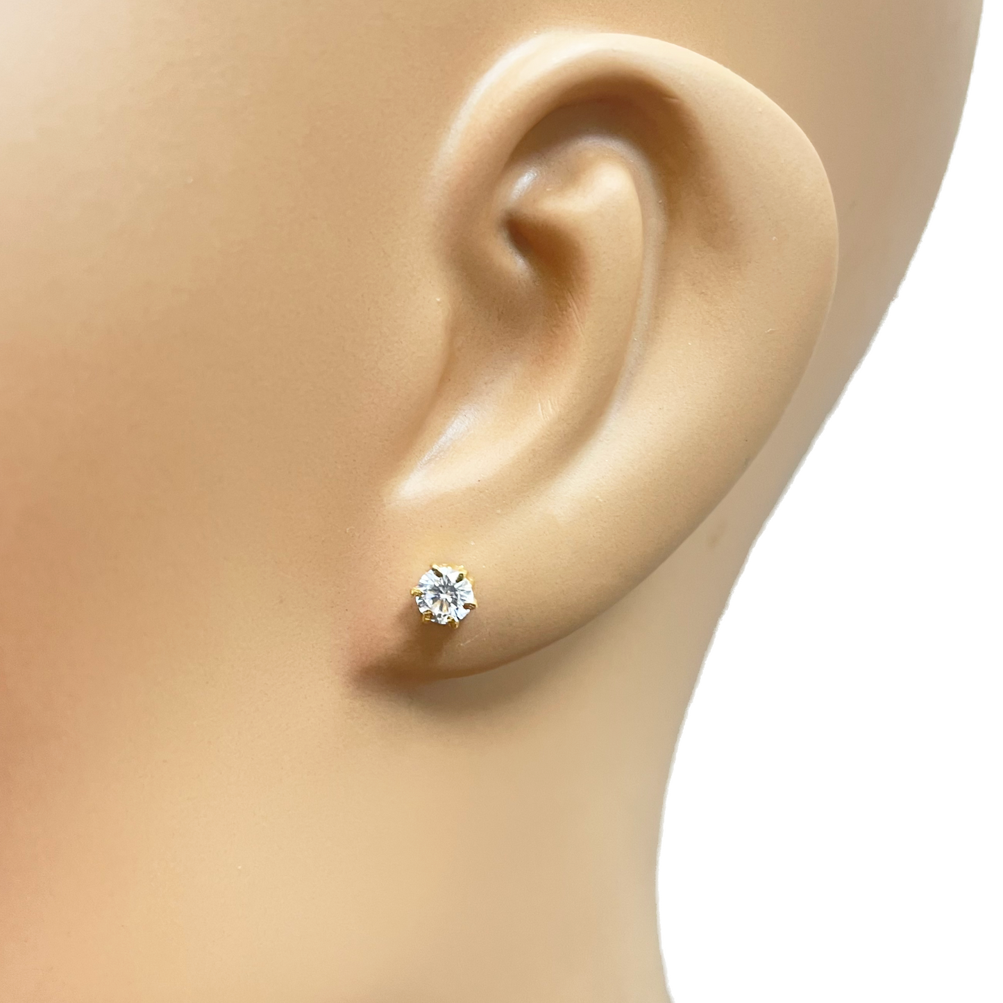 22ct Yellow Gold Six Claw Round Cubic Zirconia Stud Earrings 4mm
