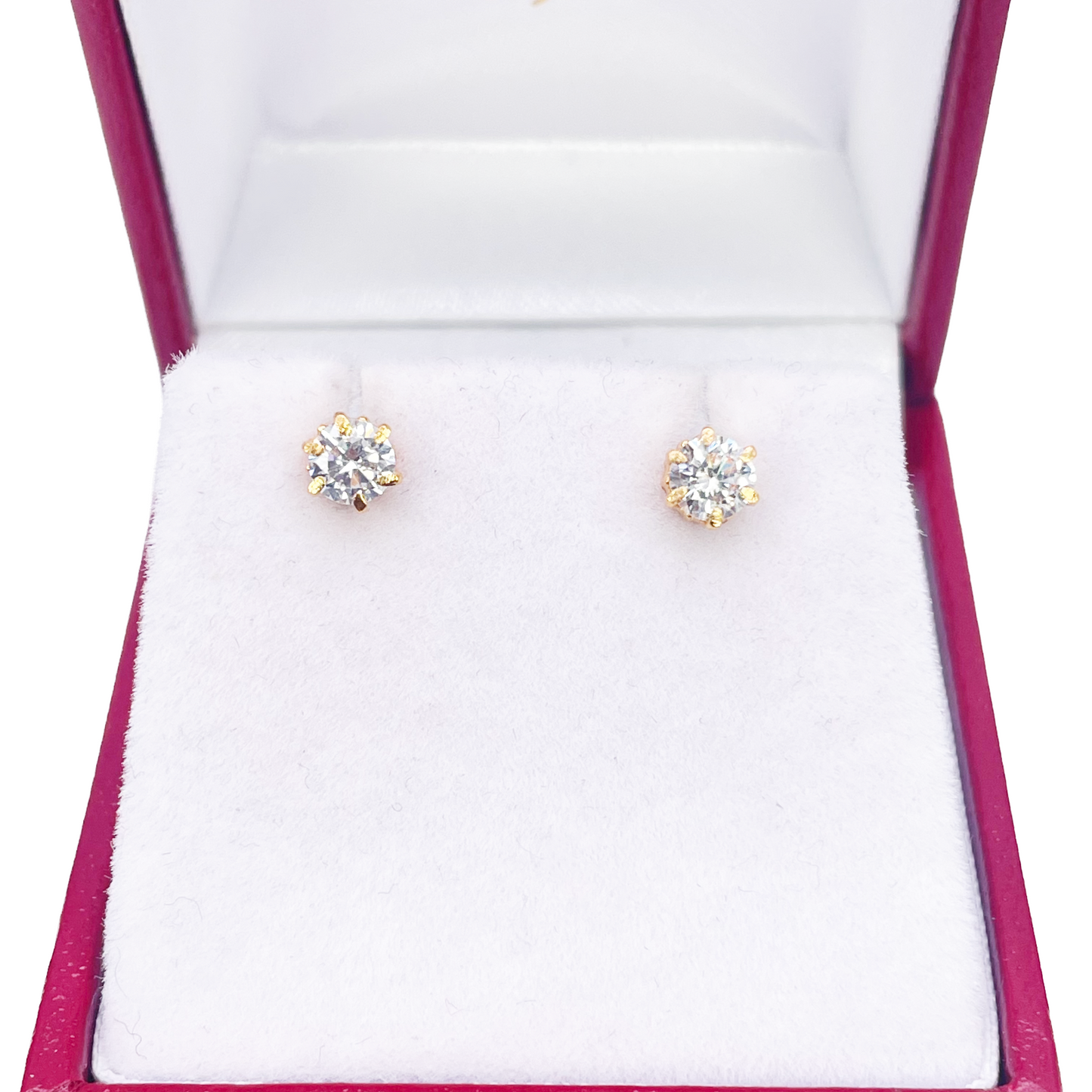 22ct Yellow Gold Six Claw Round Cubic Zirconia Stud Earrings 4mm