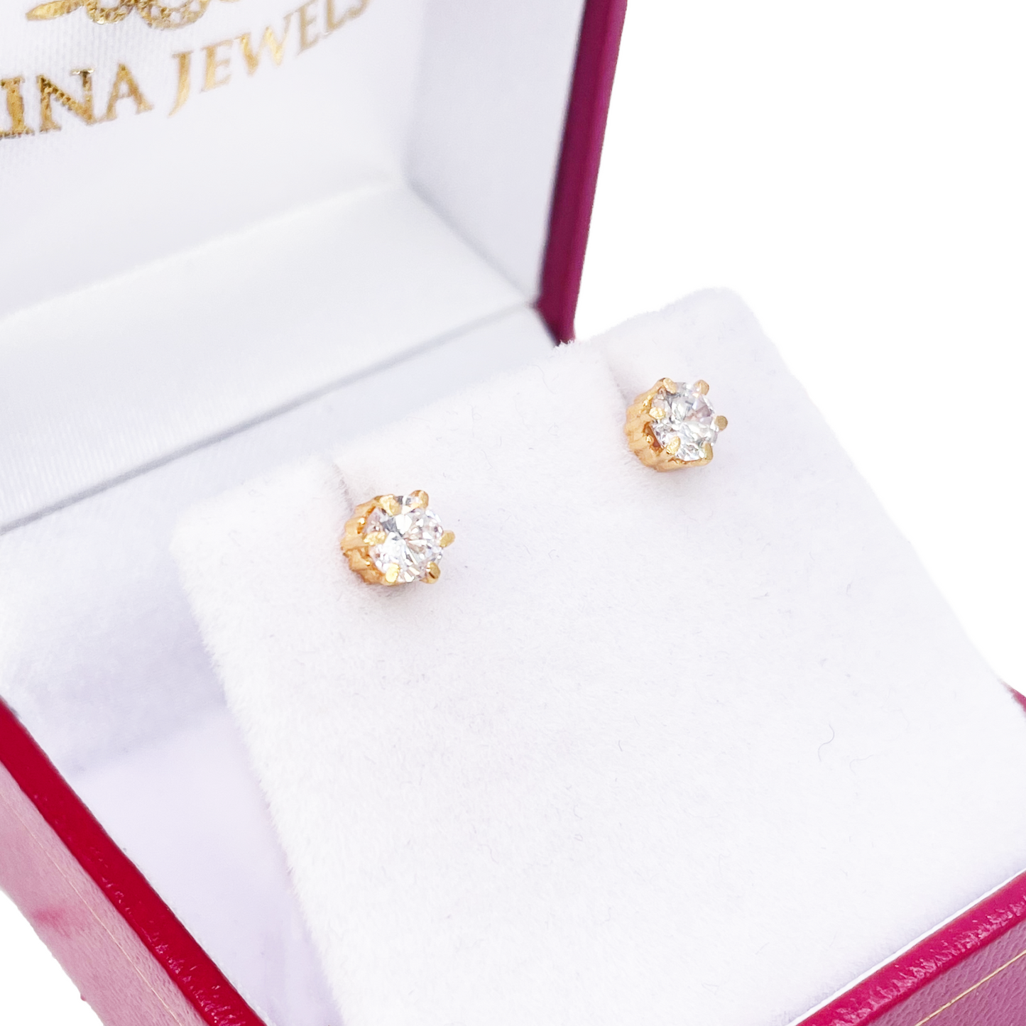 22ct Yellow Gold Six Claw Round Cubic Zirconia Stud Earrings 4mm