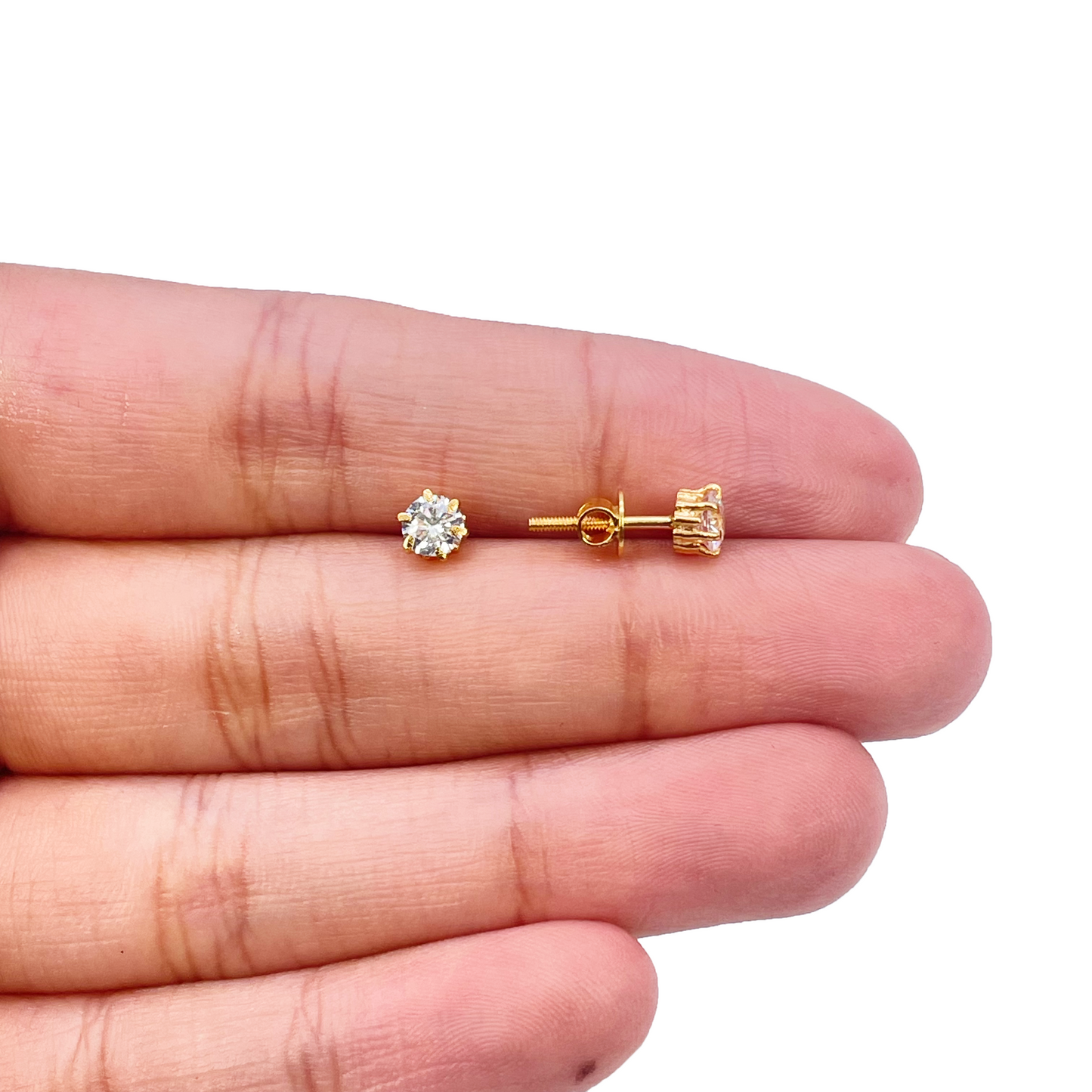 22ct Yellow Gold Six Claw Round Cubic Zirconia Stud Earrings 4mm