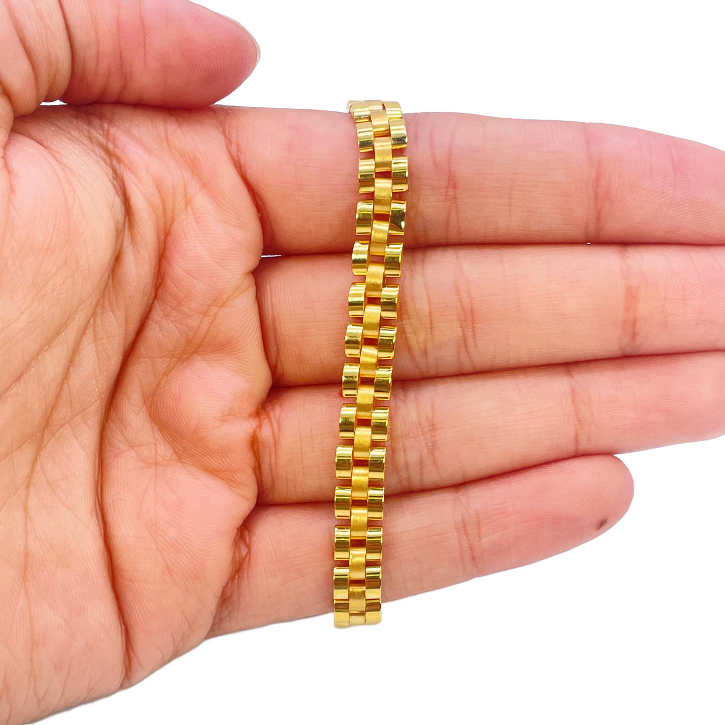22ct Yellow Gold Brick link Presidential Bracelet 8 Inches 6mm width