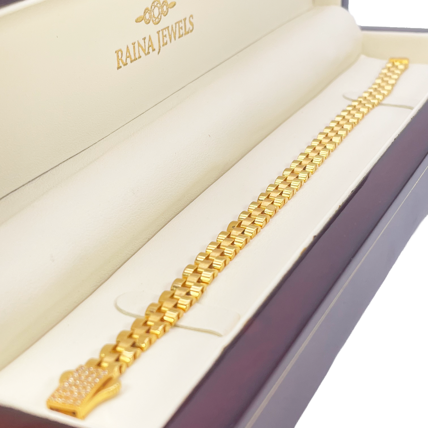 22ct Yellow Gold Brick link Presidential Bracelet 8 Inches 6mm width