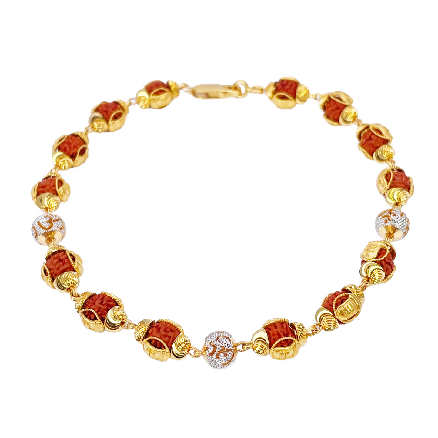22ct Yellow Gold Diamond Cut Two-Tone Rudraksha Bracelet 8.8 Inches 7mm Width