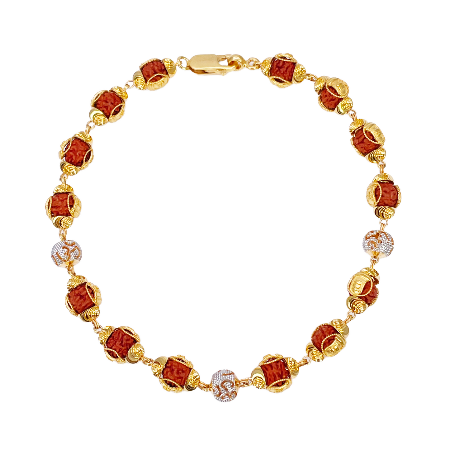 22ct Yellow Gold Diamond Cut Two-Tone Rudraksha Bracelet 8.8 Inches 7mm Width