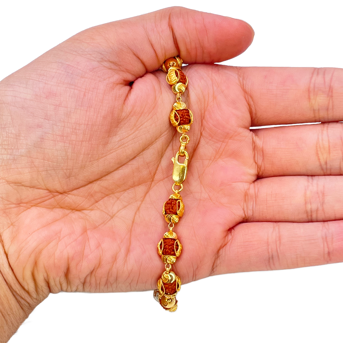 22ct Yellow Gold Diamond Cut Two-Tone Rudraksha Bracelet 8.8 Inches 7mm Width