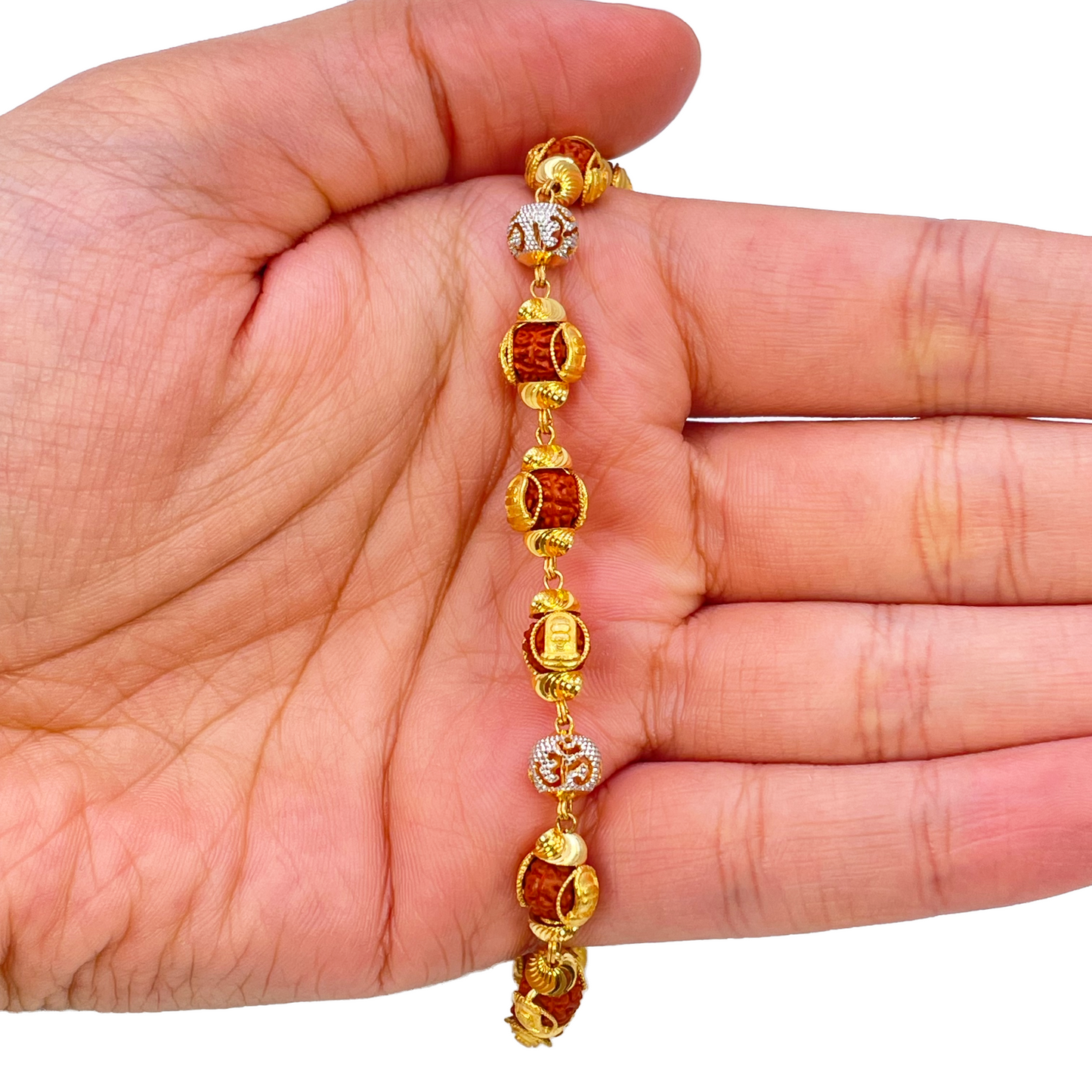 22ct Yellow Gold Diamond Cut Two-Tone Rudraksha Bracelet 8.8 Inches 7mm Width