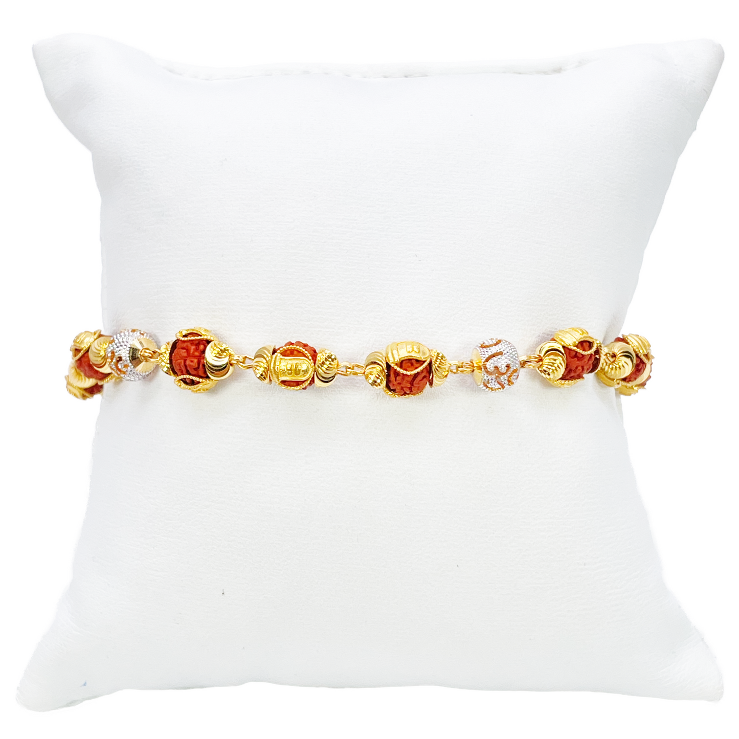 22ct Yellow Gold Diamond Cut Two-Tone Rudraksha Bracelet 8.8 Inches 7mm Width