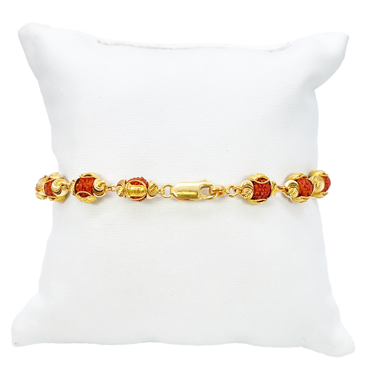 22ct Yellow Gold Diamond Cut Two-Tone Rudraksha Bracelet 8.8 Inches 7mm Width