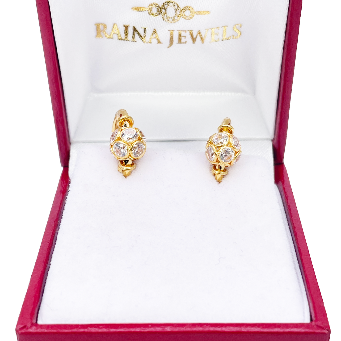 22ct Yellow Gold Diamond Cut Sparkly Cubic Zirconia Ball Hoop Huggie Earrings 11.5mm Diameter
