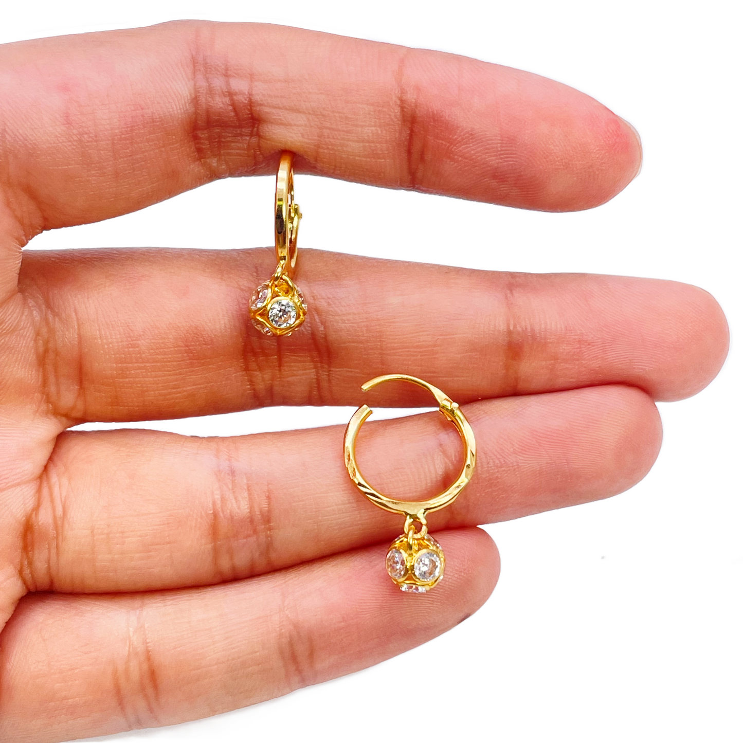 22ct Yellow Gold Diamond Cut Ball Drop Hoop Huggie Earrings 10.5 mm Diameter
