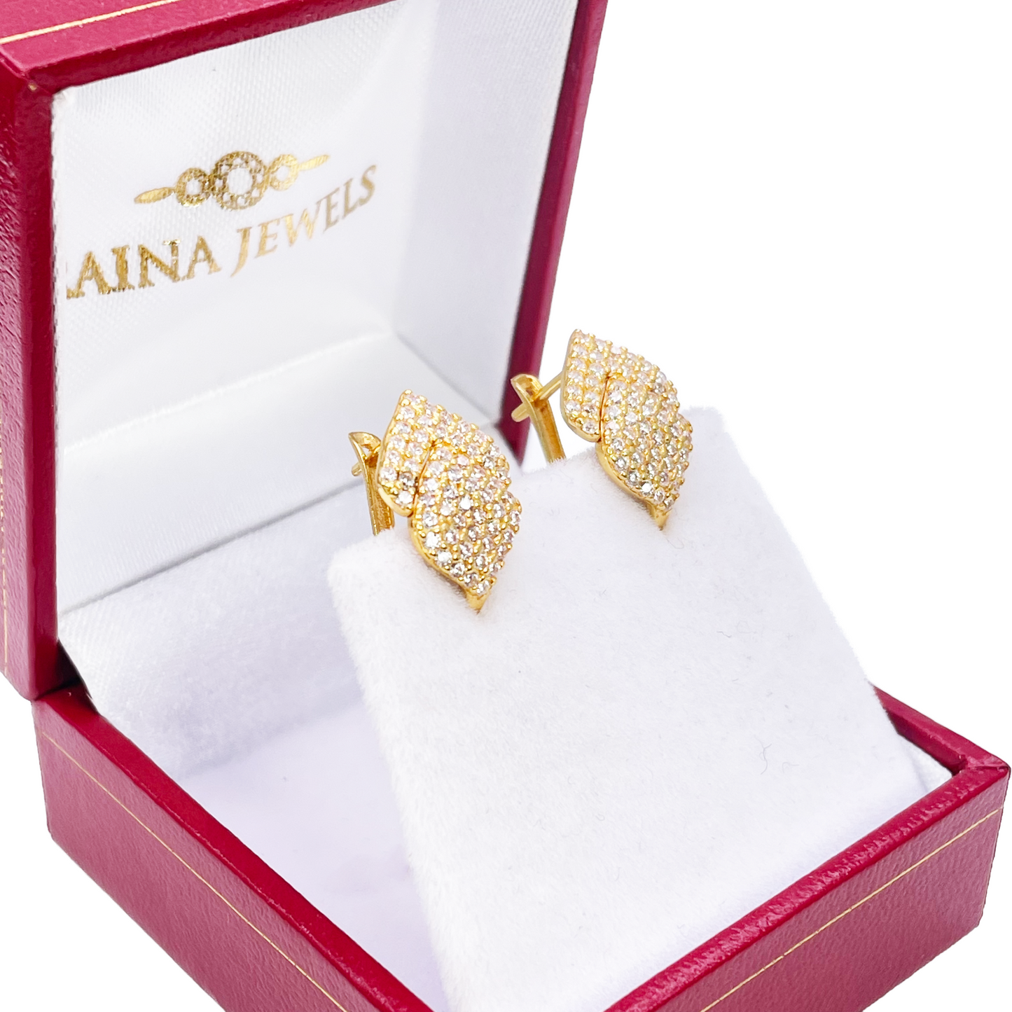 22ct Yellow Gold Fancy Cubic Zirconia Hoop Huggie Earrings 8mm Inside Diameter