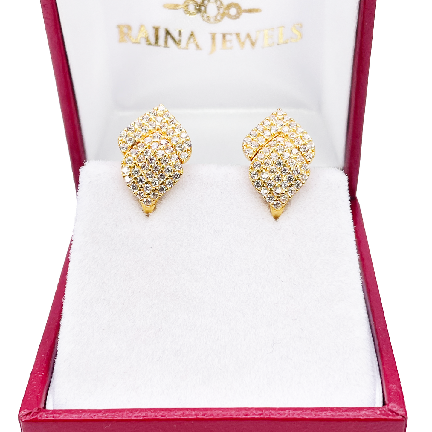 22ct Yellow Gold Fancy Cubic Zirconia Hoop Huggie Earrings 8mm Inside Diameter
