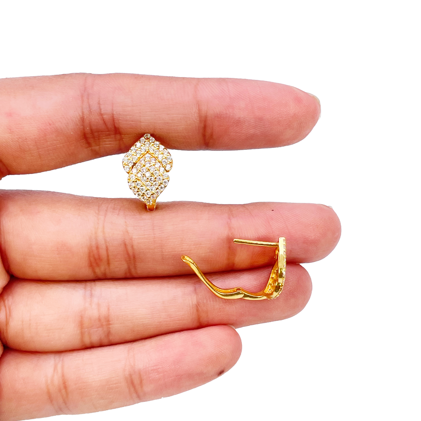 22ct Yellow Gold Fancy Cubic Zirconia Hoop Huggie Earrings 8mm Inside Diameter