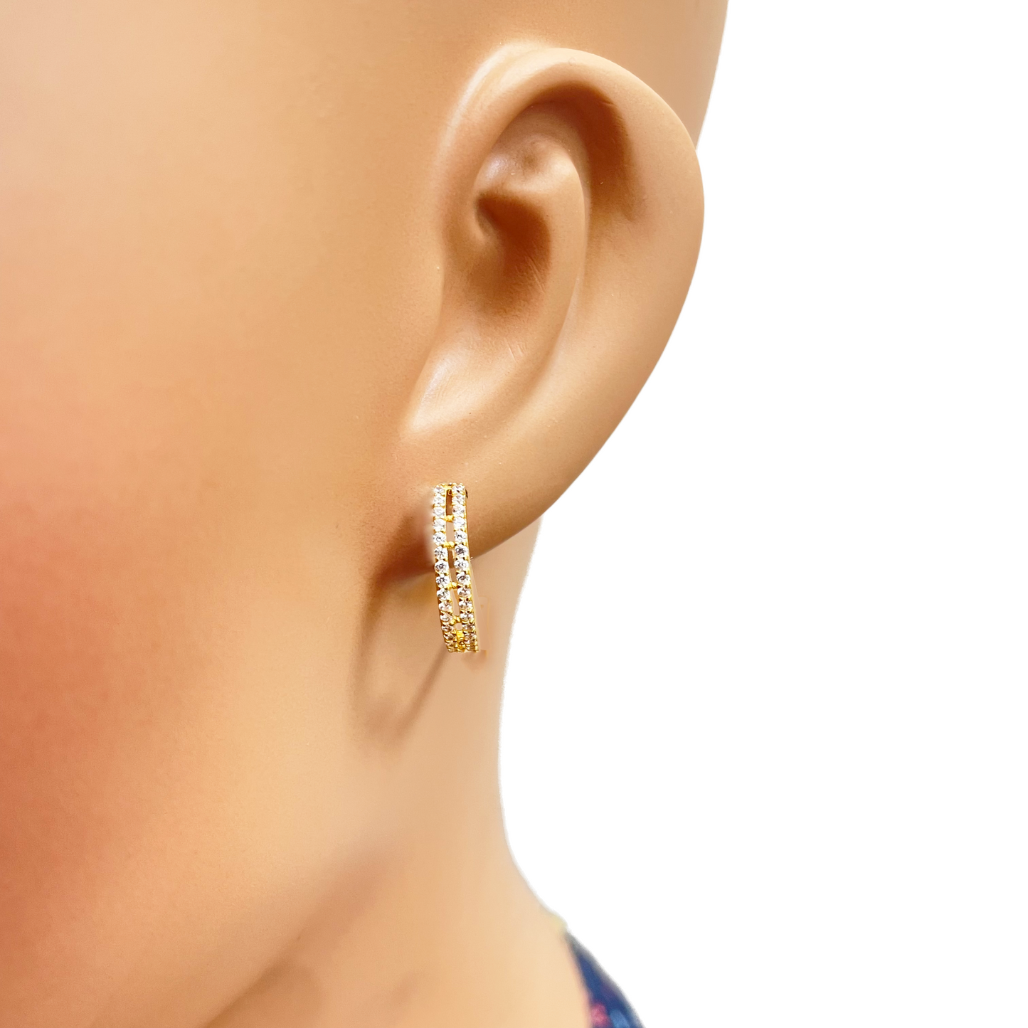 22ct Yellow Gold Beautiful Cubic Zirconia Two Row Huggies Hoop Earrings 10mm Inside Diameter