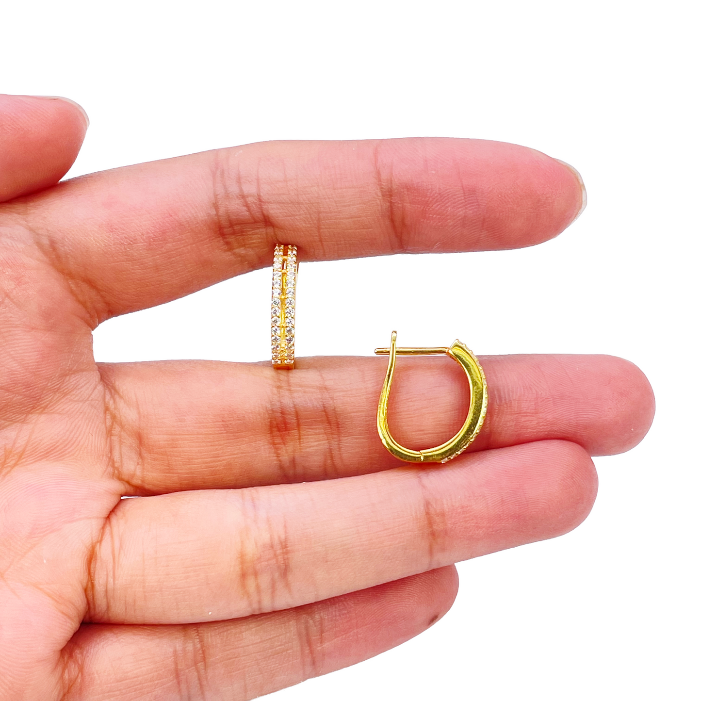 22ct Yellow Gold Beautiful Cubic Zirconia Two Row Huggies Hoop Earrings 10mm Inside Diameter