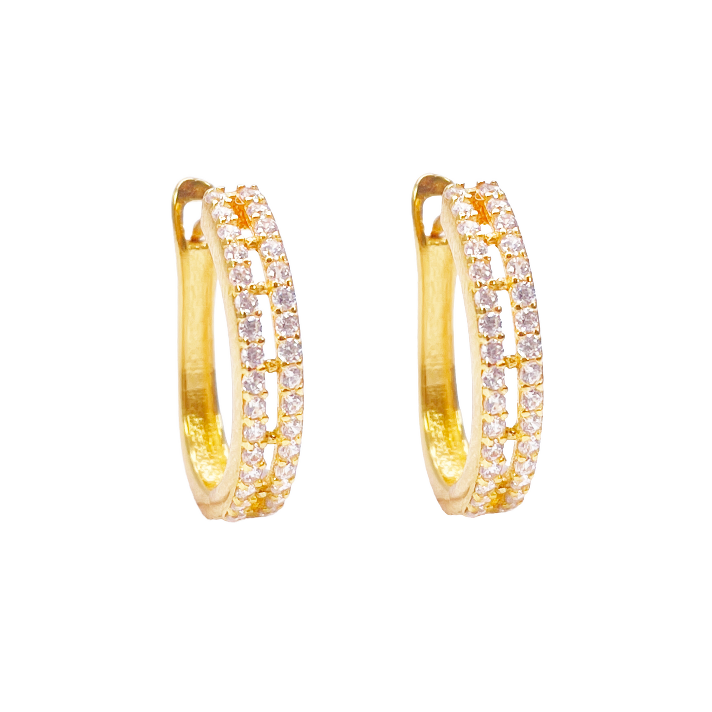 22ct Yellow Gold Beautiful Cubic Zirconia Two Row Huggies Hoop Earrings 10mm Inside Diameter