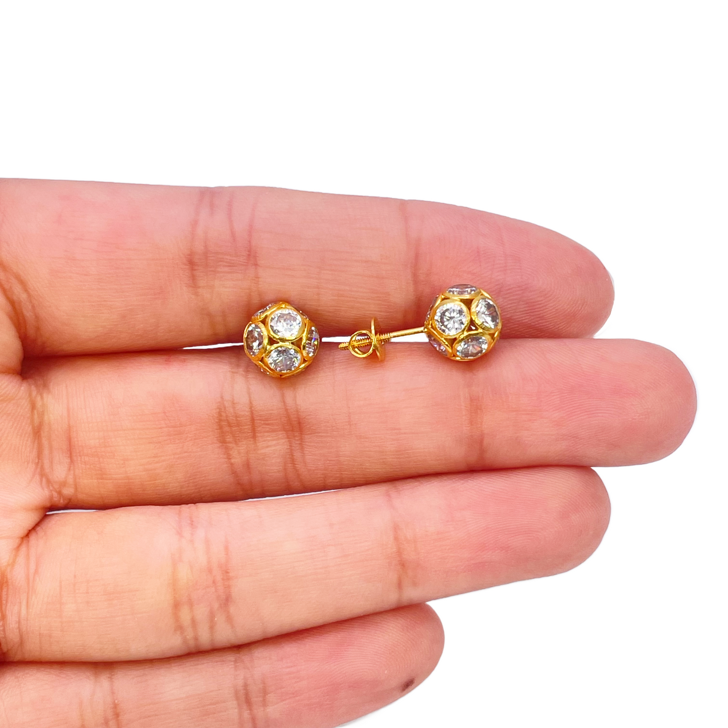 22ct Yellow Gold Fancy Ladies Sparkly Ball 16 Inch Necklace & Stud Earrings Set