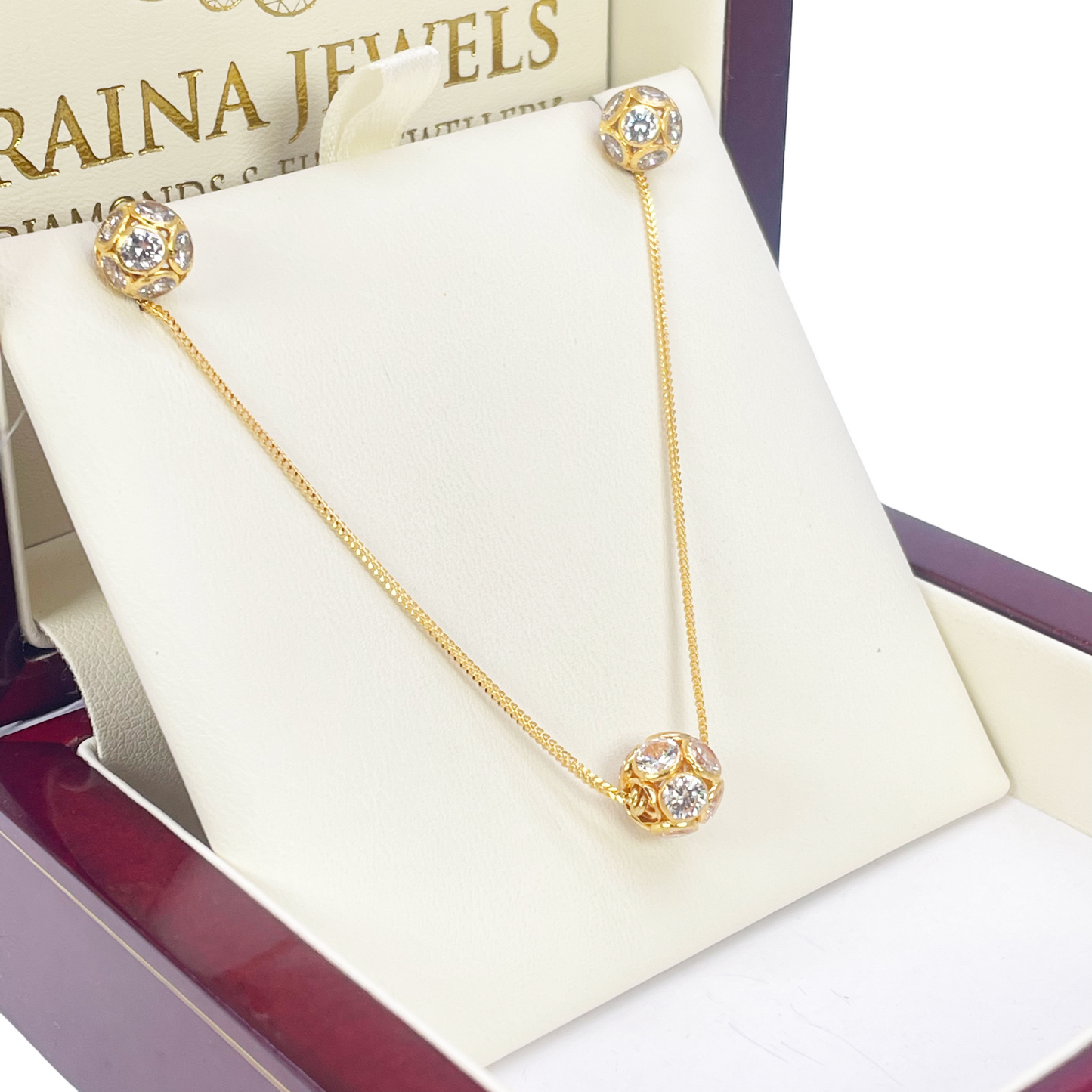 22ct Yellow Gold Fancy Ladies Sparkly Ball 16 Inch Necklace & Stud Earrings Set