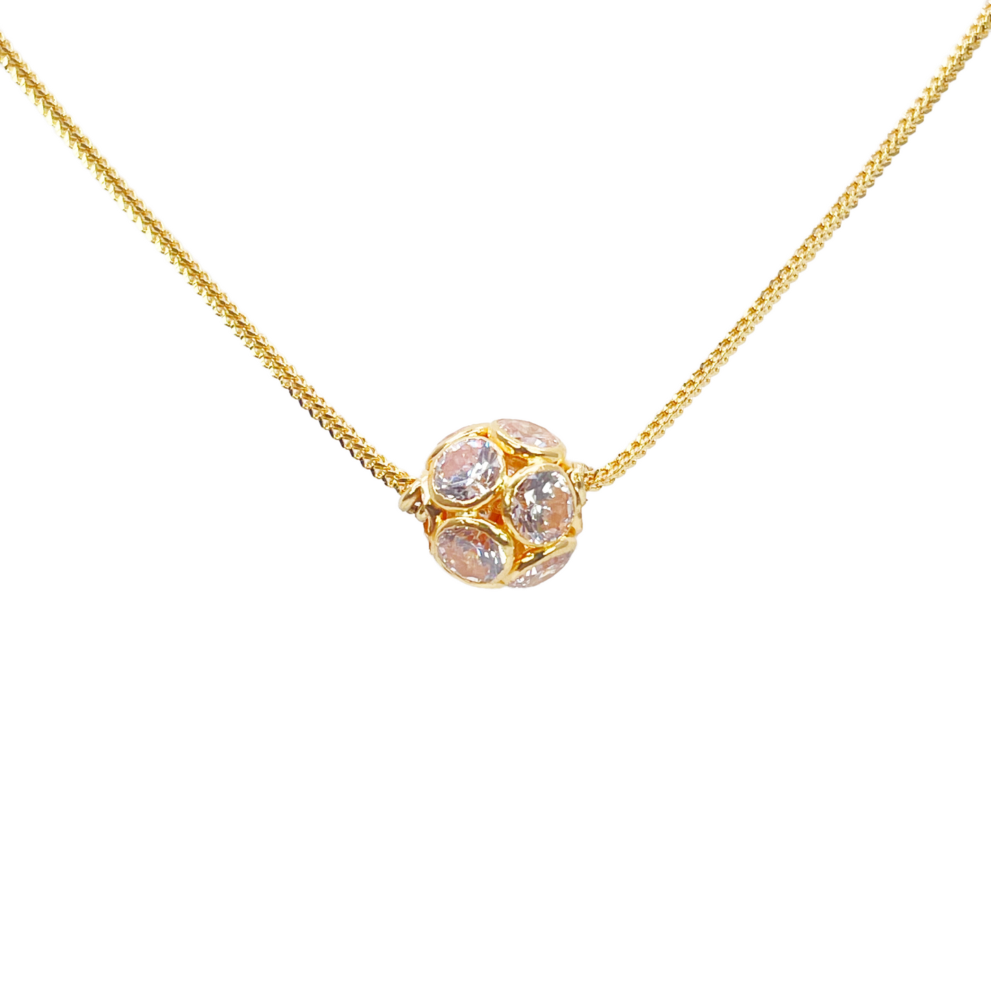 22ct Yellow Gold Fancy Ladies Sparkly Ball 16 Inch Necklace & Stud Earrings Set