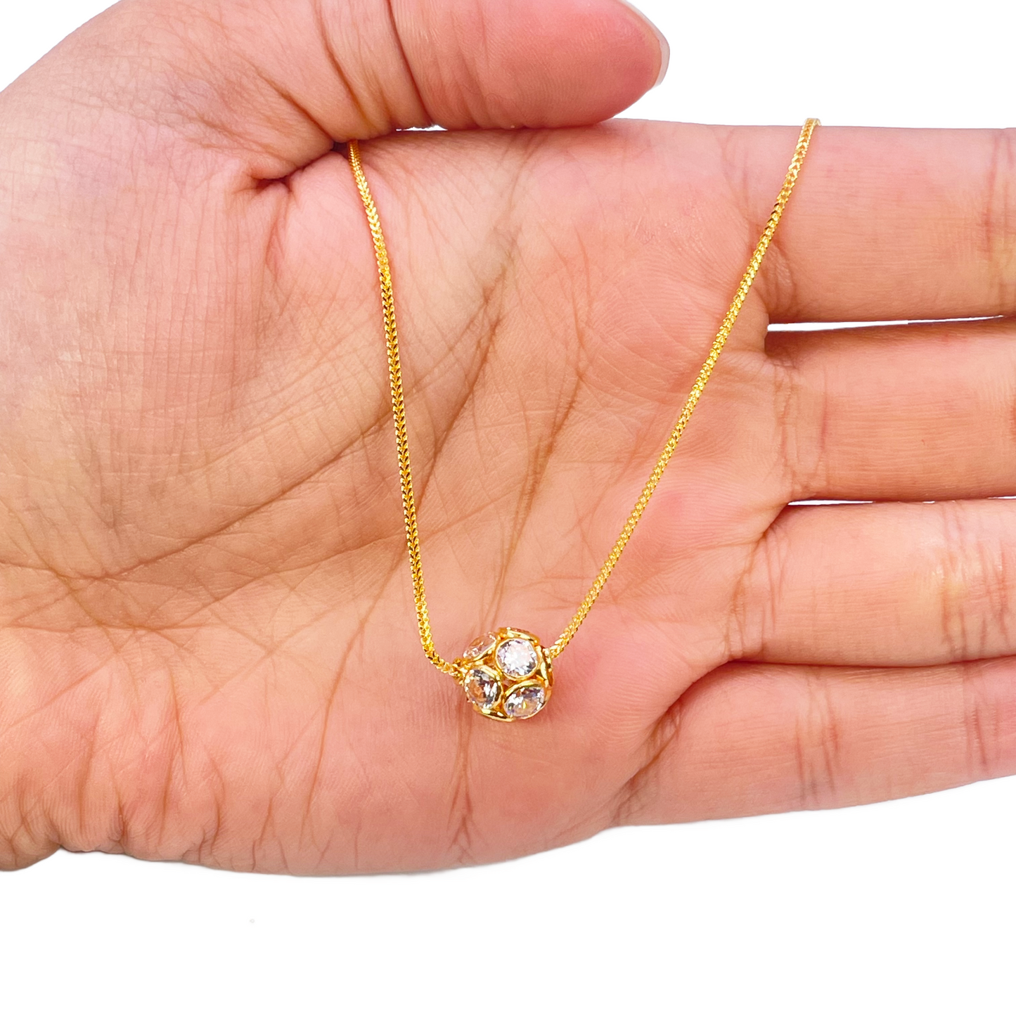 22ct Yellow Gold Fancy Ladies Sparkly Ball 16 Inch Necklace & Stud Earrings Set