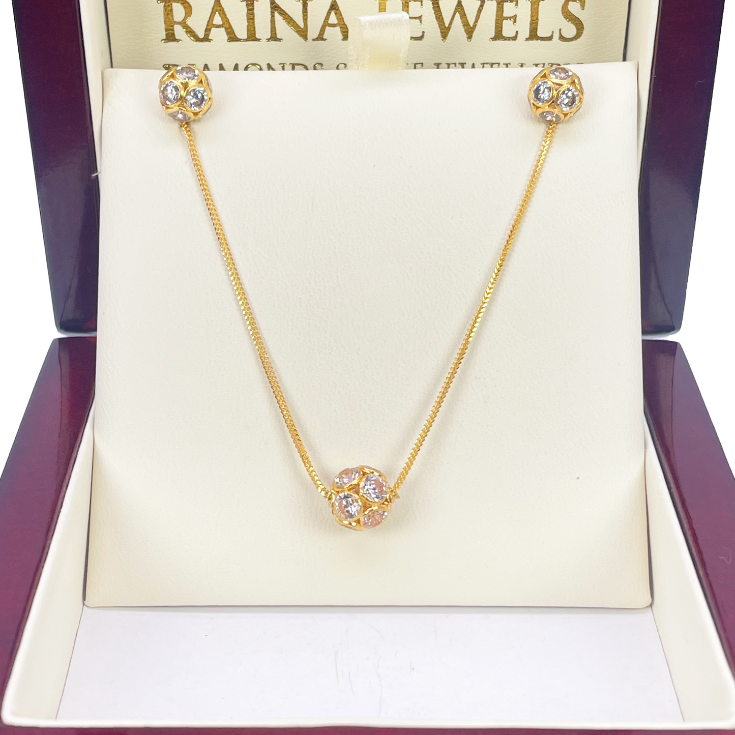 22ct Yellow Gold Fancy Ladies Sparkly Ball 16 Inch Necklace & Stud Earrings Set