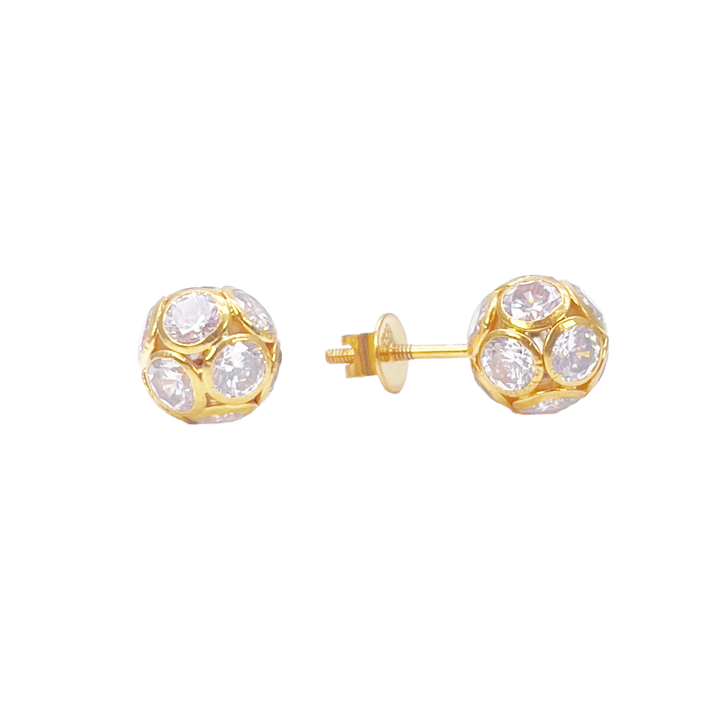 22ct Yellow Gold Fancy Ladies Sparkly Ball 16 Inch Necklace & Stud Earrings Set