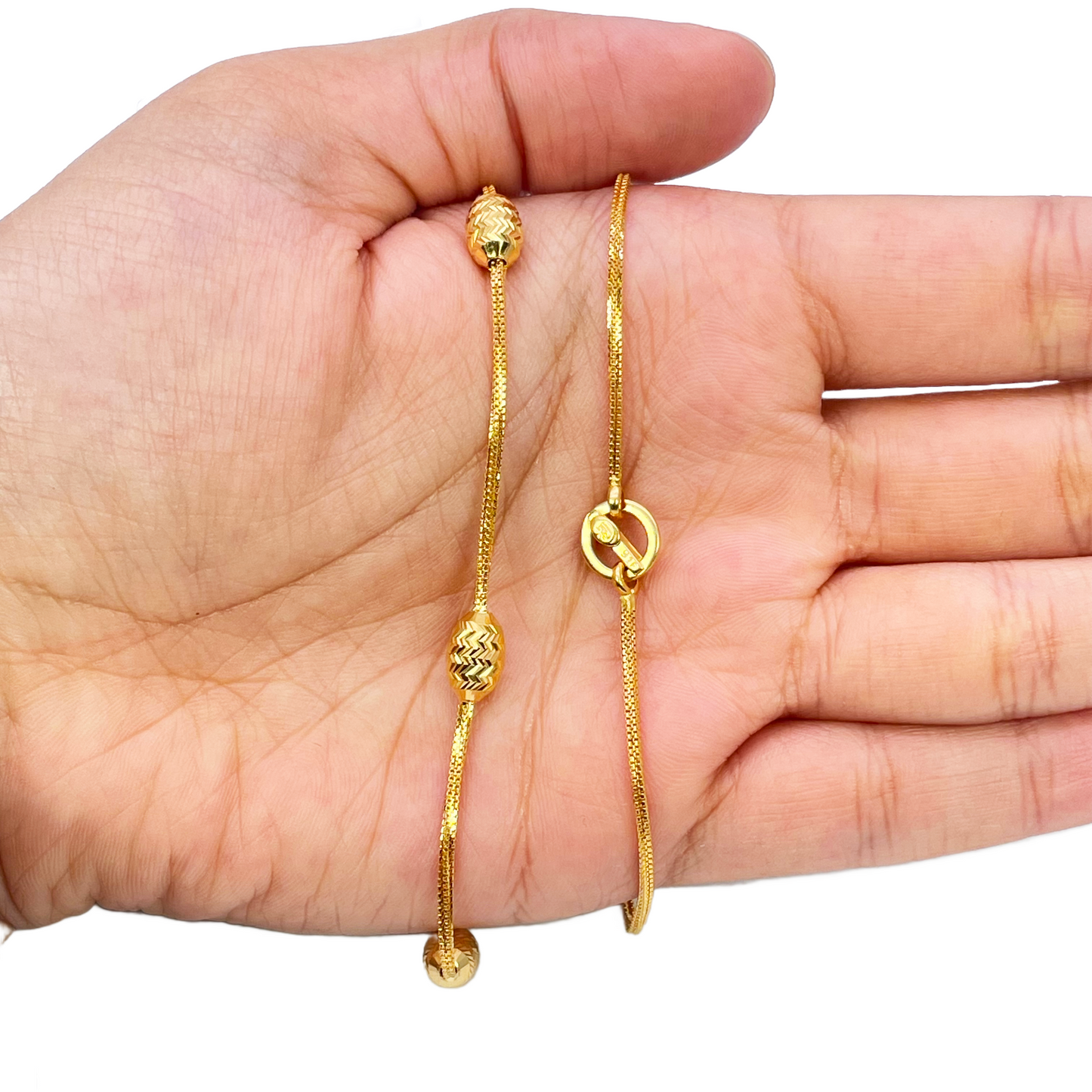 22ct Yellow Gold Diamond Cut Beaded Slip-On Necklace & Matching Drop Earrings
