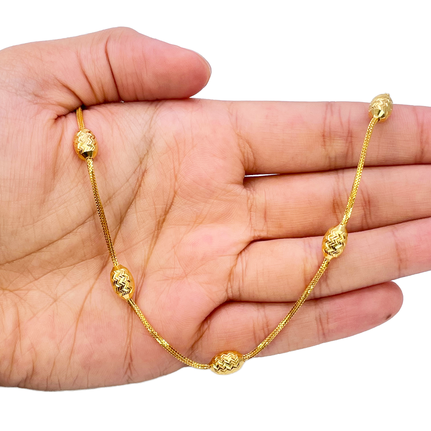 22ct Yellow Gold Diamond Cut Beaded Slip-On Necklace & Matching Drop Earrings