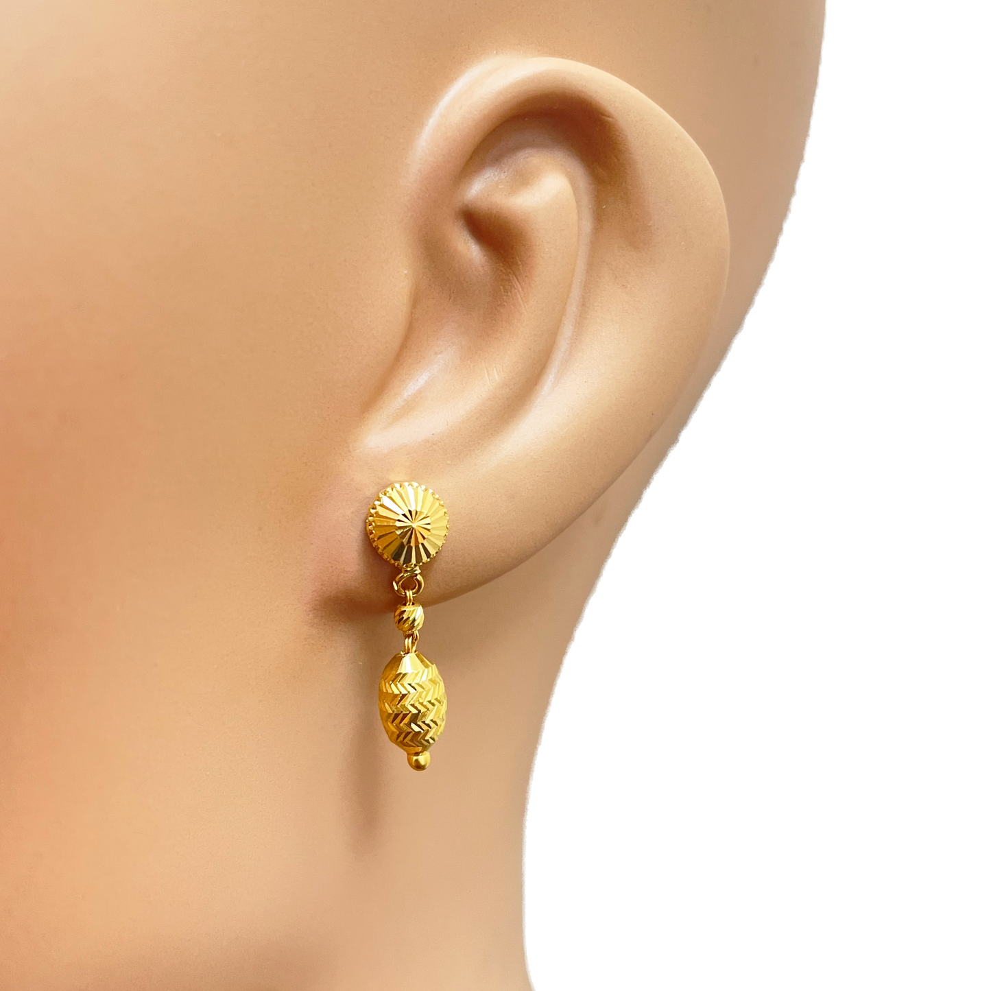 22ct Yellow Gold Diamond Cut Beaded Slip-On Necklace & Matching Drop Earrings