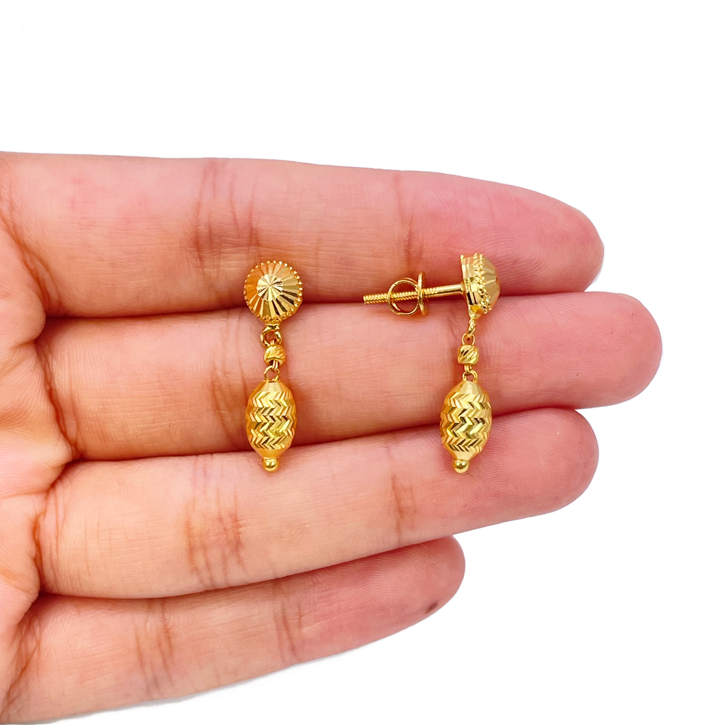 22ct Yellow Gold Diamond Cut Beaded Slip-On Necklace & Matching Drop Earrings