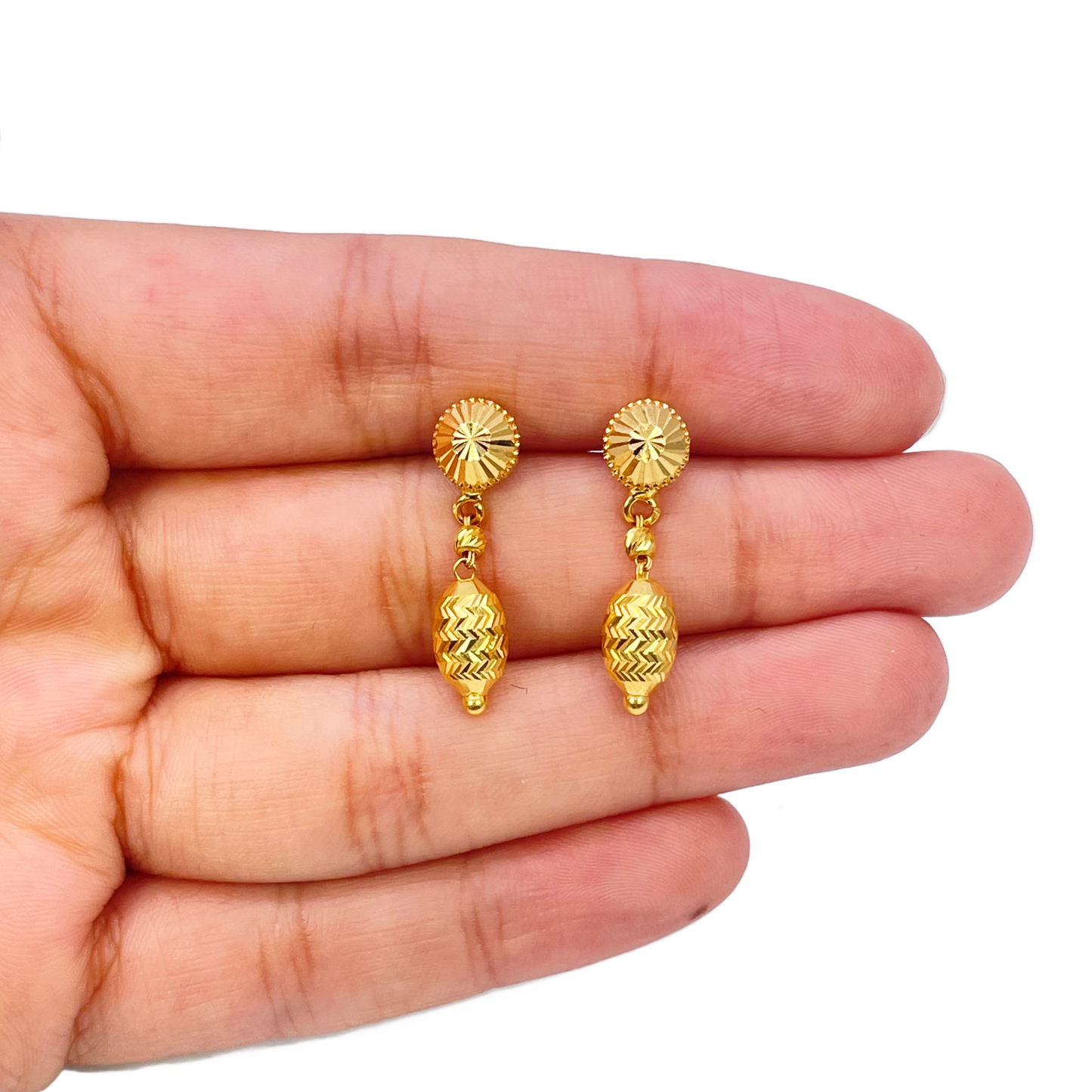 22ct Yellow Gold Diamond Cut Beaded Slip-On Necklace & Matching Drop Earrings