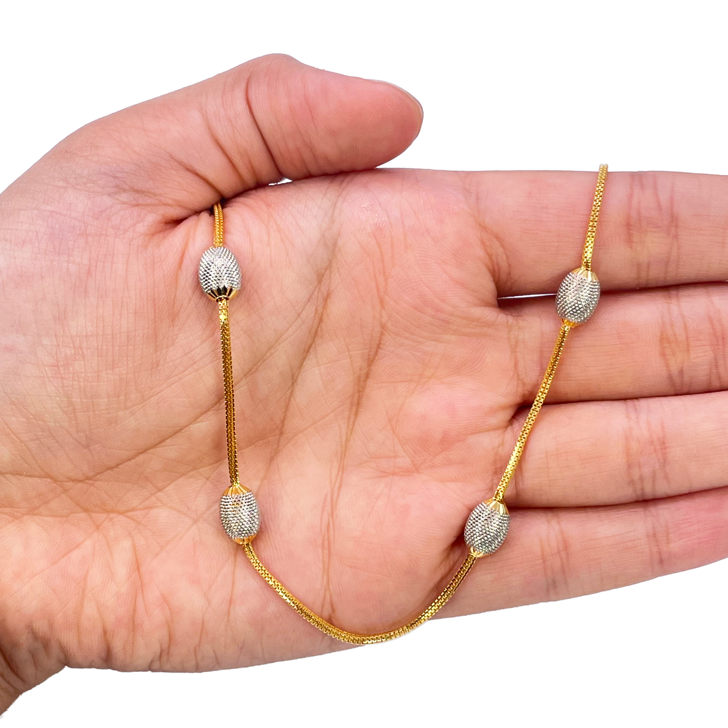 22ct Yellow Gold Diamond Cut Two Tone Beaded Slip-On Necklace & Drop Earrings