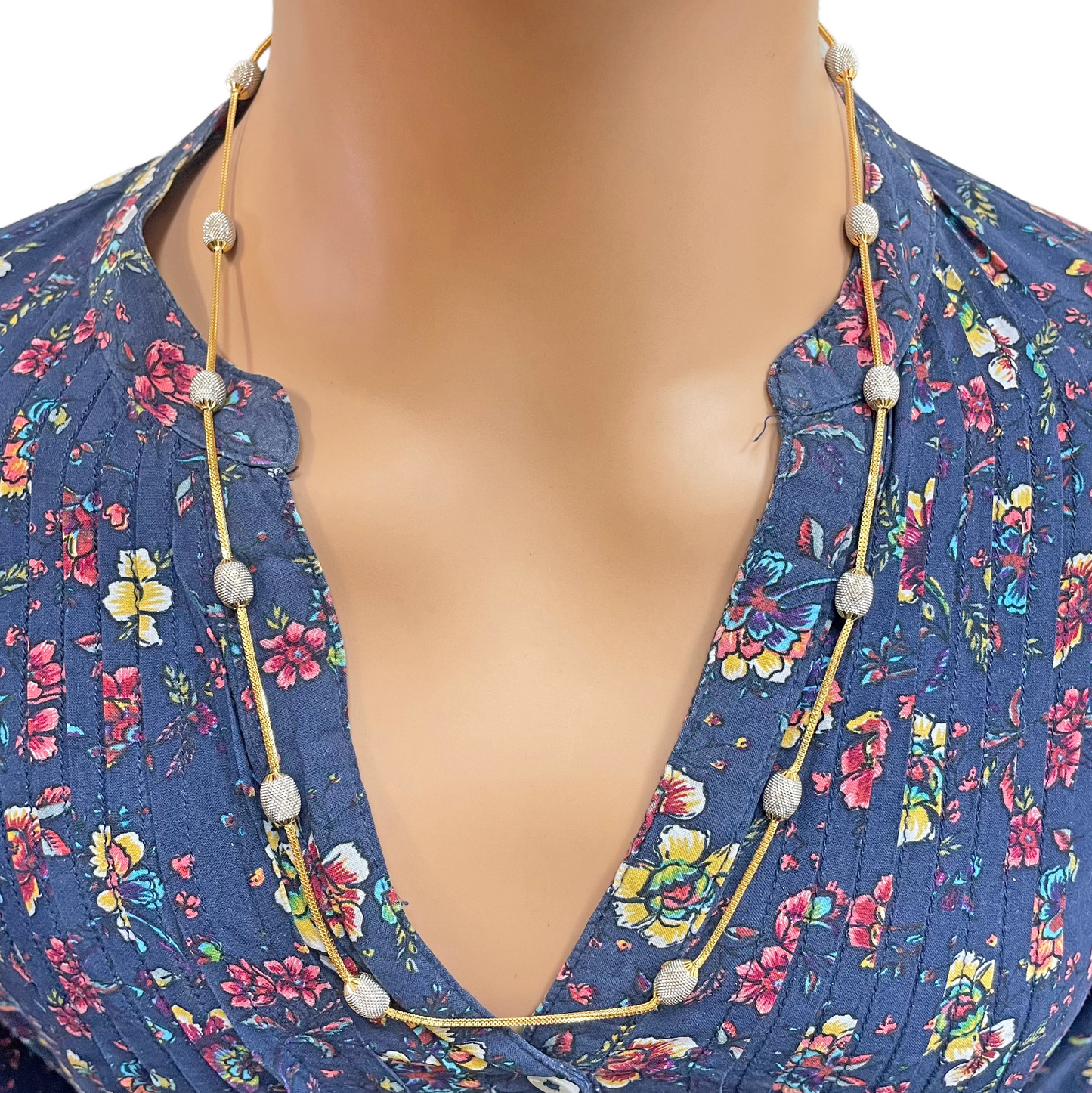 22ct Yellow Gold Diamond Cut Two Tone Beaded Slip-On Necklace & Drop Earrings
