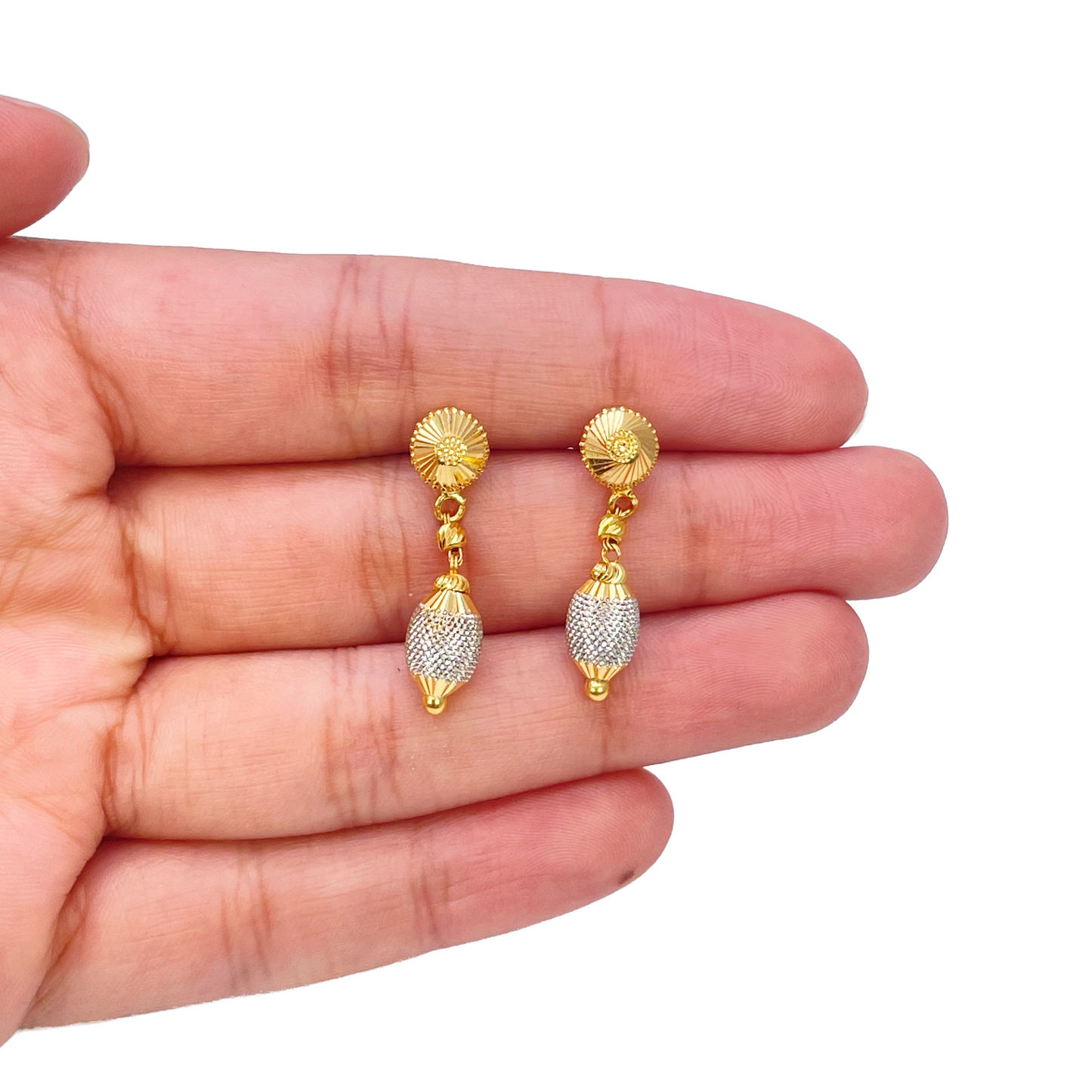 22ct Yellow Gold Diamond Cut Two Tone Beaded Slip-On Necklace & Drop Earrings