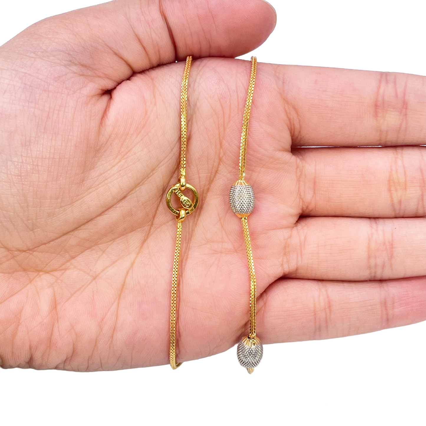 22ct Yellow Gold Diamond Cut Two Tone Beaded Slip-On Necklace & Drop Earrings