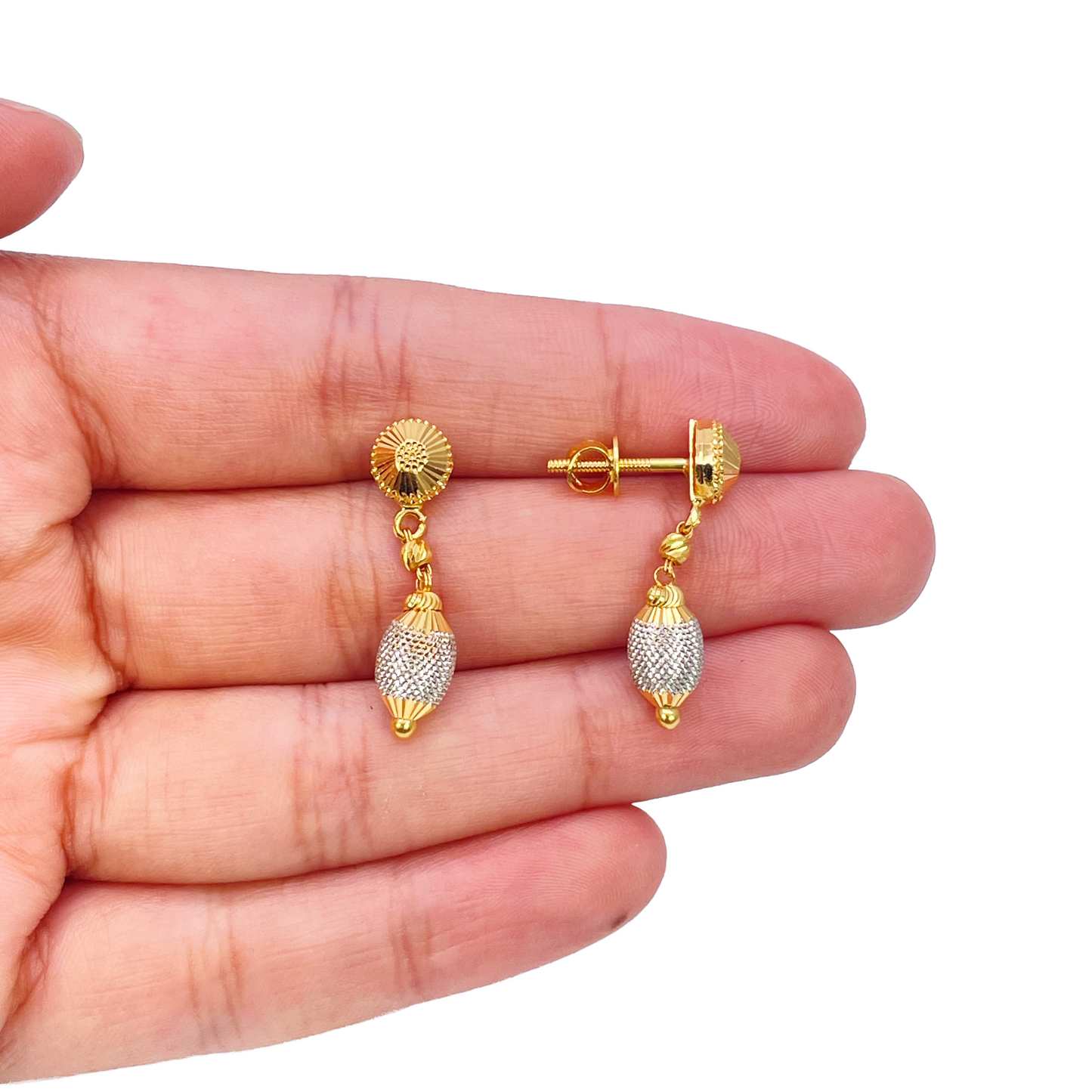 22ct Yellow Gold Diamond Cut Two Tone Beaded Slip-On Necklace & Drop Earrings