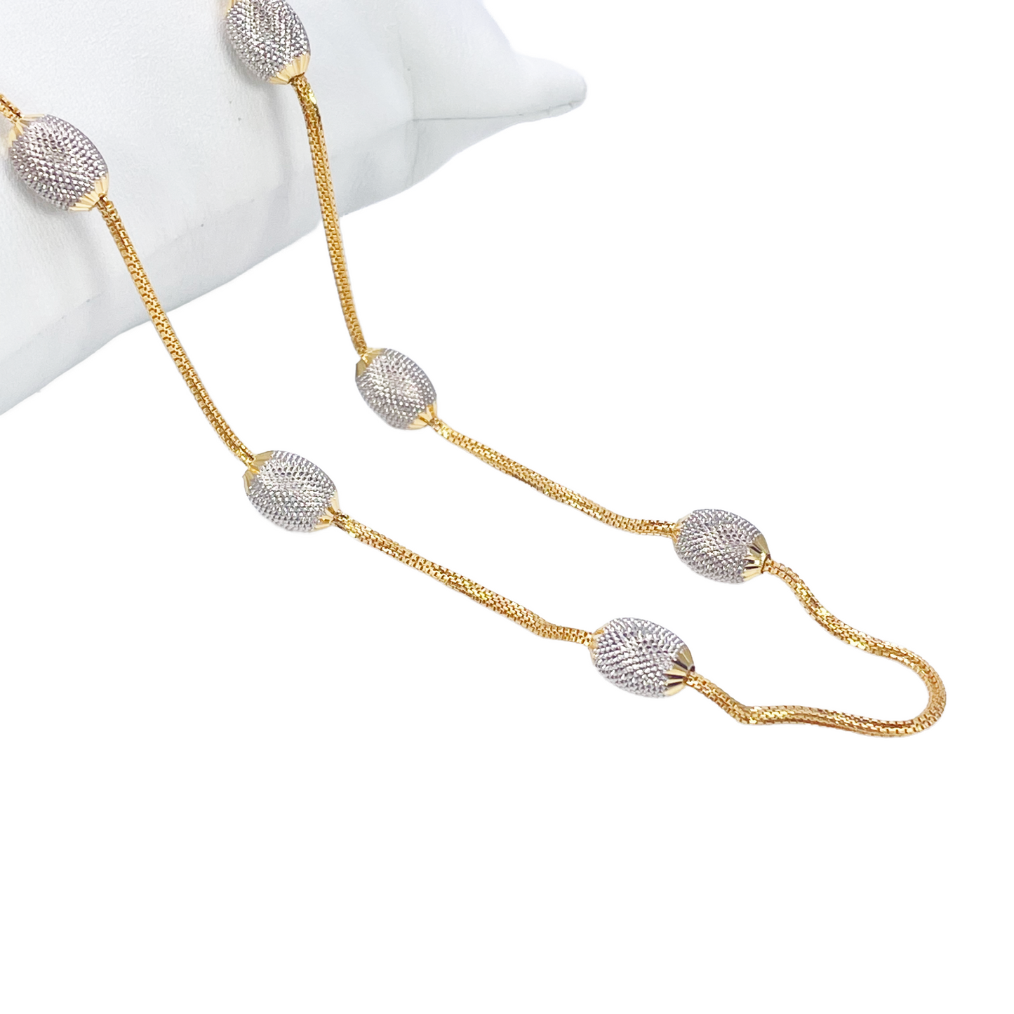 22ct Yellow Gold Diamond Cut Two Tone Beaded Slip-On Necklace & Drop Earrings
