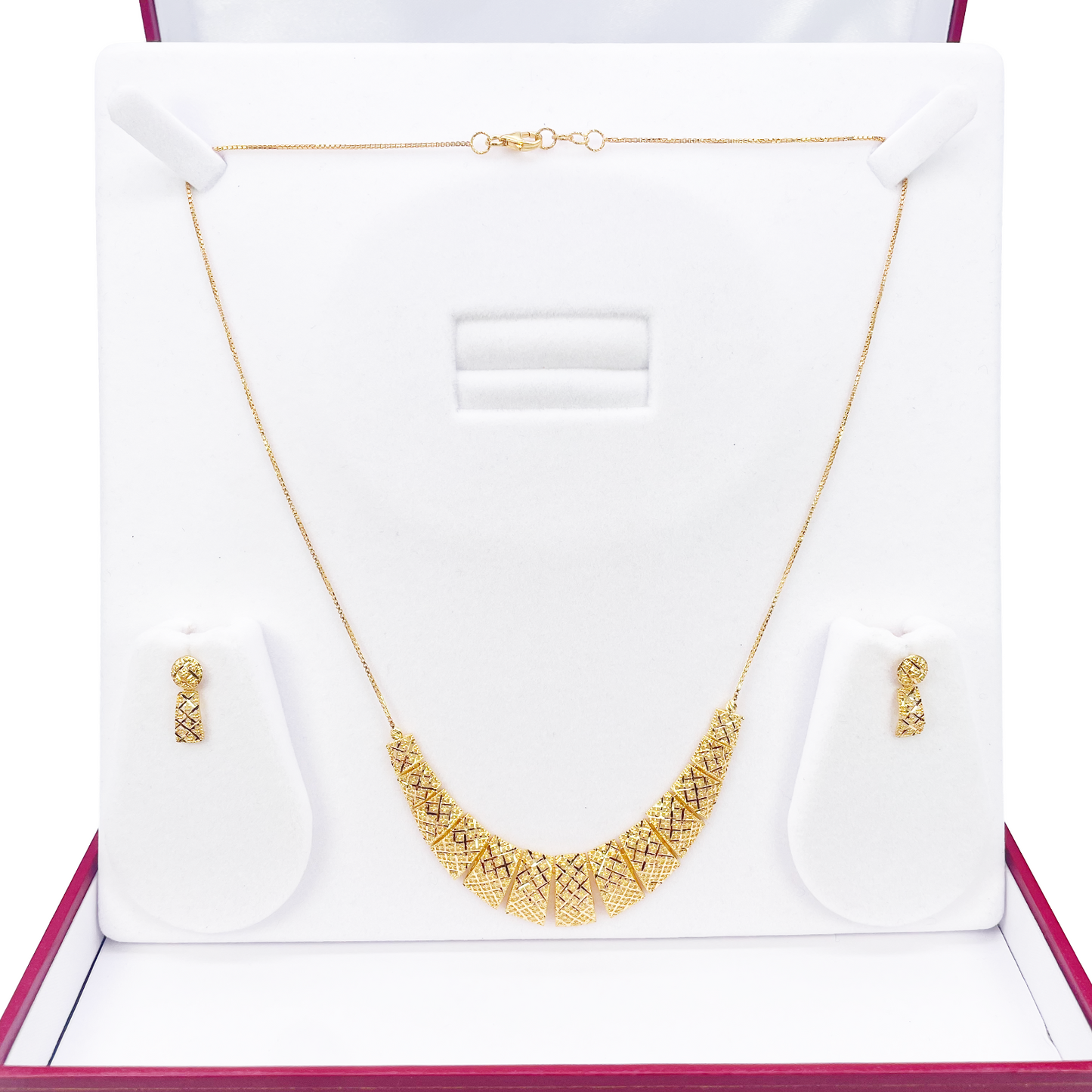 22ct Yellow Gold Diamond Cut Mesh Sparkly Necklace & Matching Drop Earrings