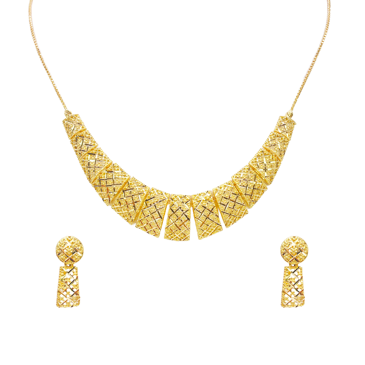 22ct Yellow Gold Diamond Cut Mesh Sparkly Necklace & Matching Drop Earrings