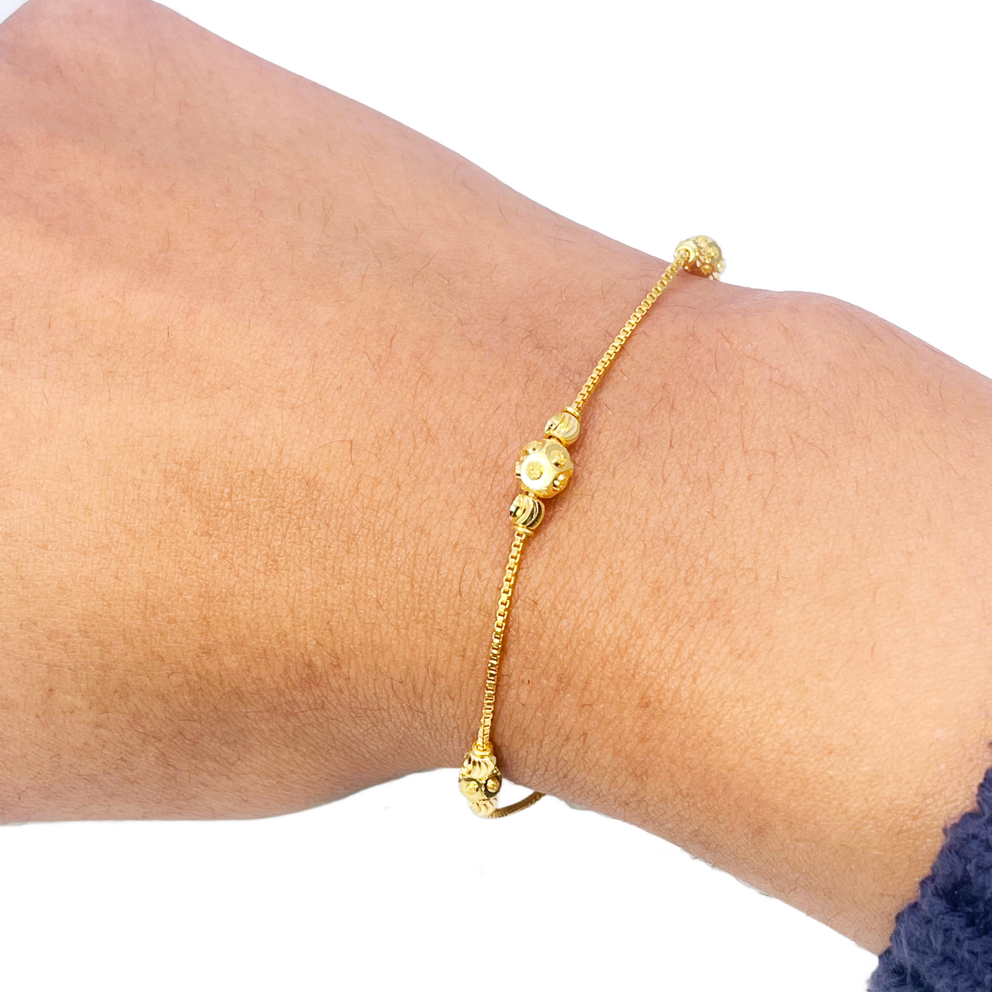 22ct Yellow Gold Diamond Cut Gold Beaded Bracelet 8 inches