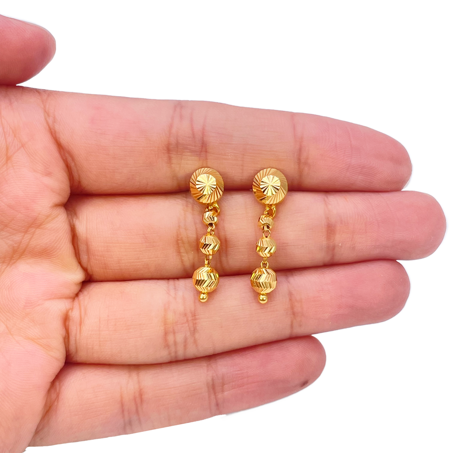 22ct Yellow Gold Diamond Cut Graduated Beaded Slip-On Necklace & Drop Earrings