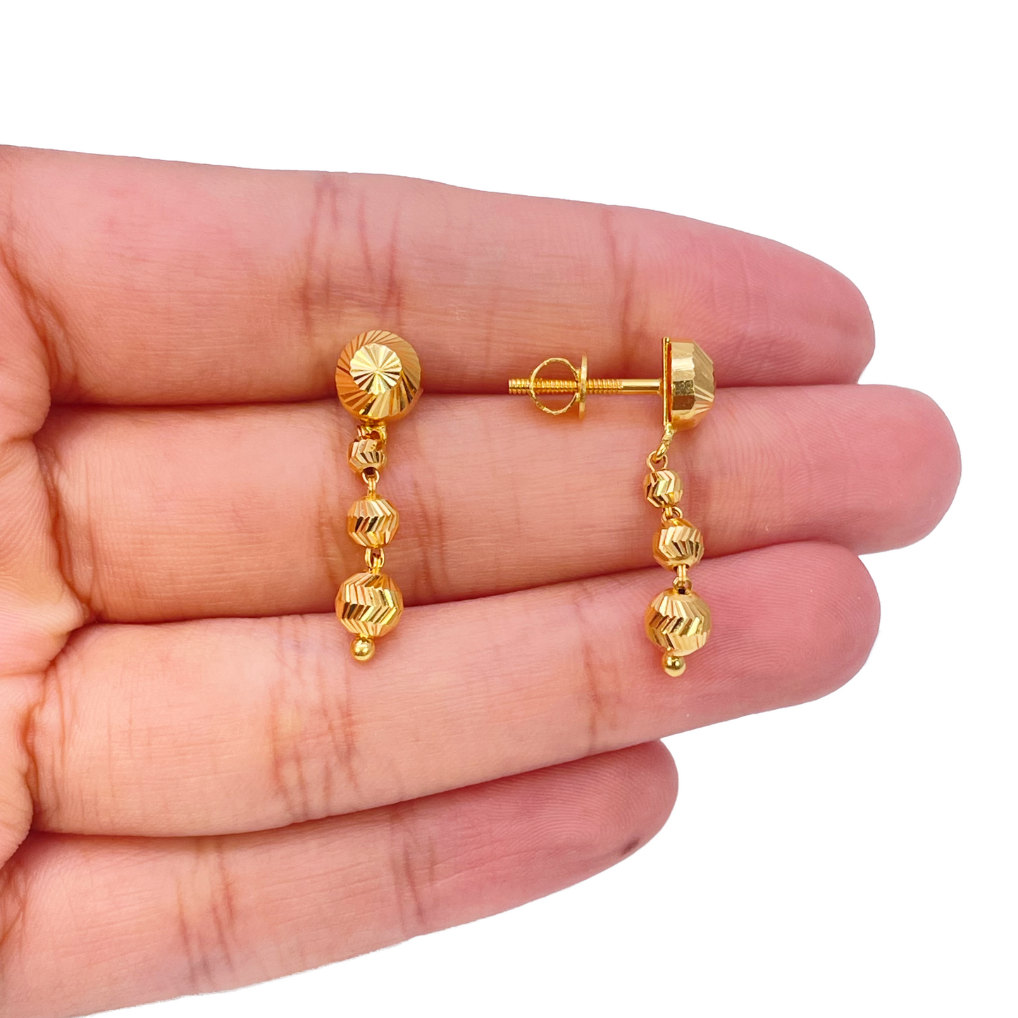22ct Yellow Gold Diamond Cut Graduated Beaded Slip-On Necklace & Drop Earrings