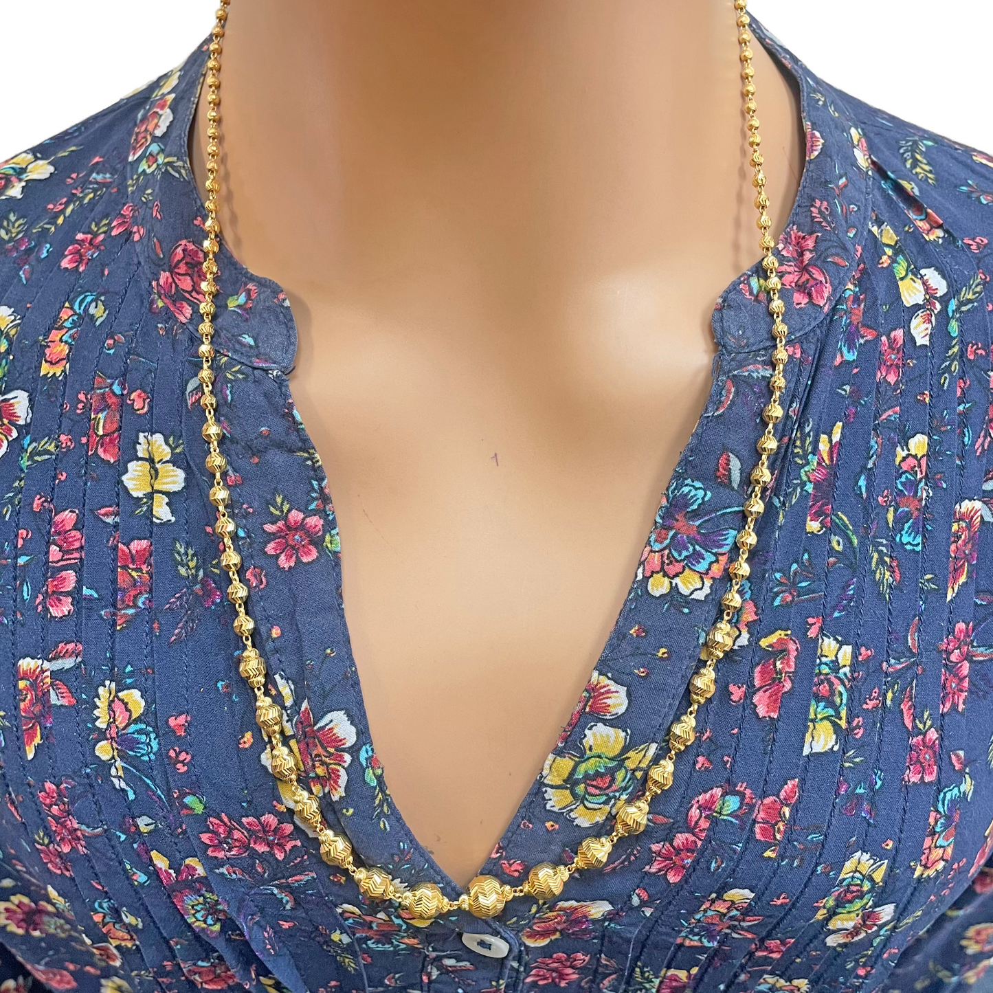 22ct Yellow Gold Diamond Cut Graduated Beaded Slip-On Necklace & Drop Earrings