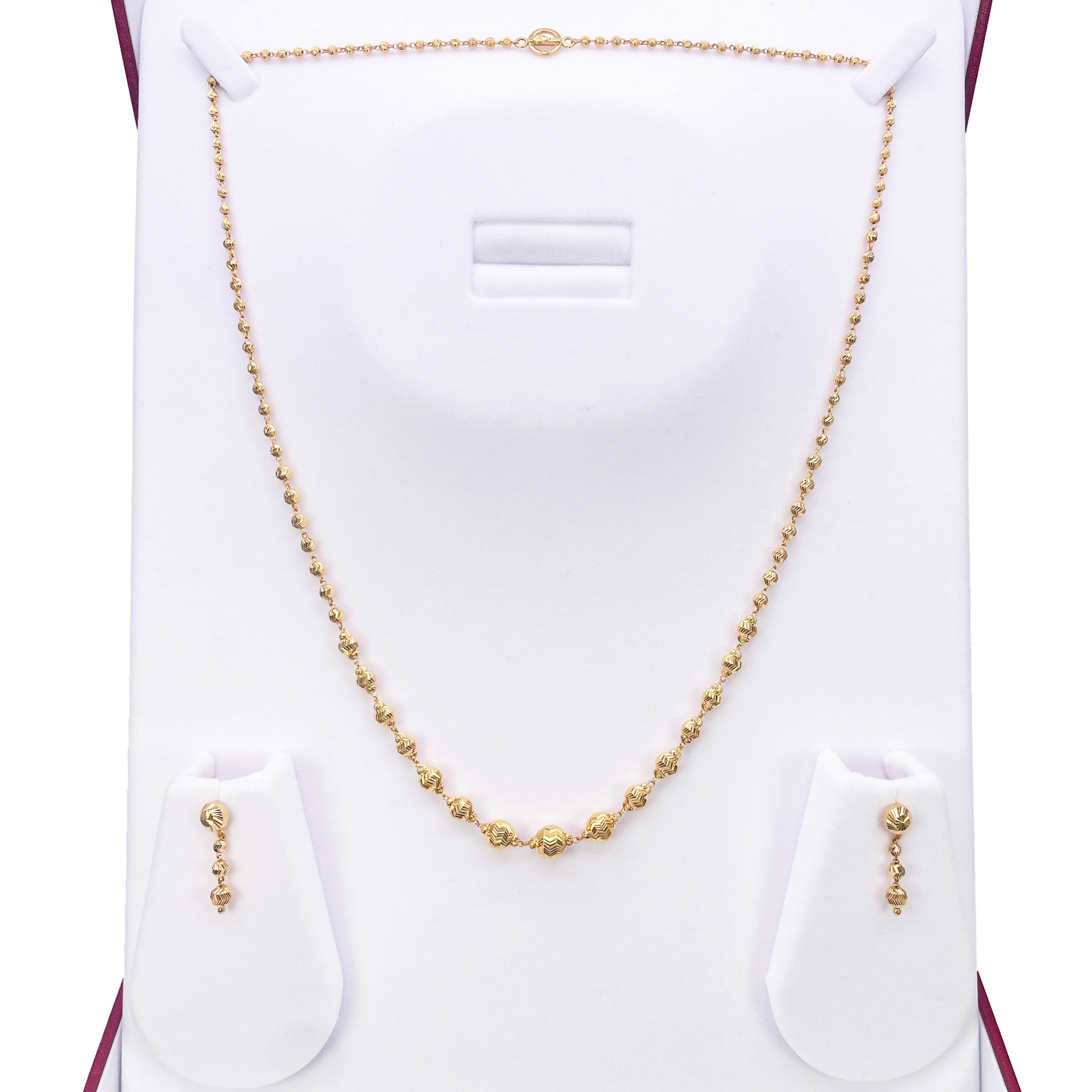 22ct Yellow Gold Diamond Cut Graduated Beaded Slip-On Necklace & Drop Earrings